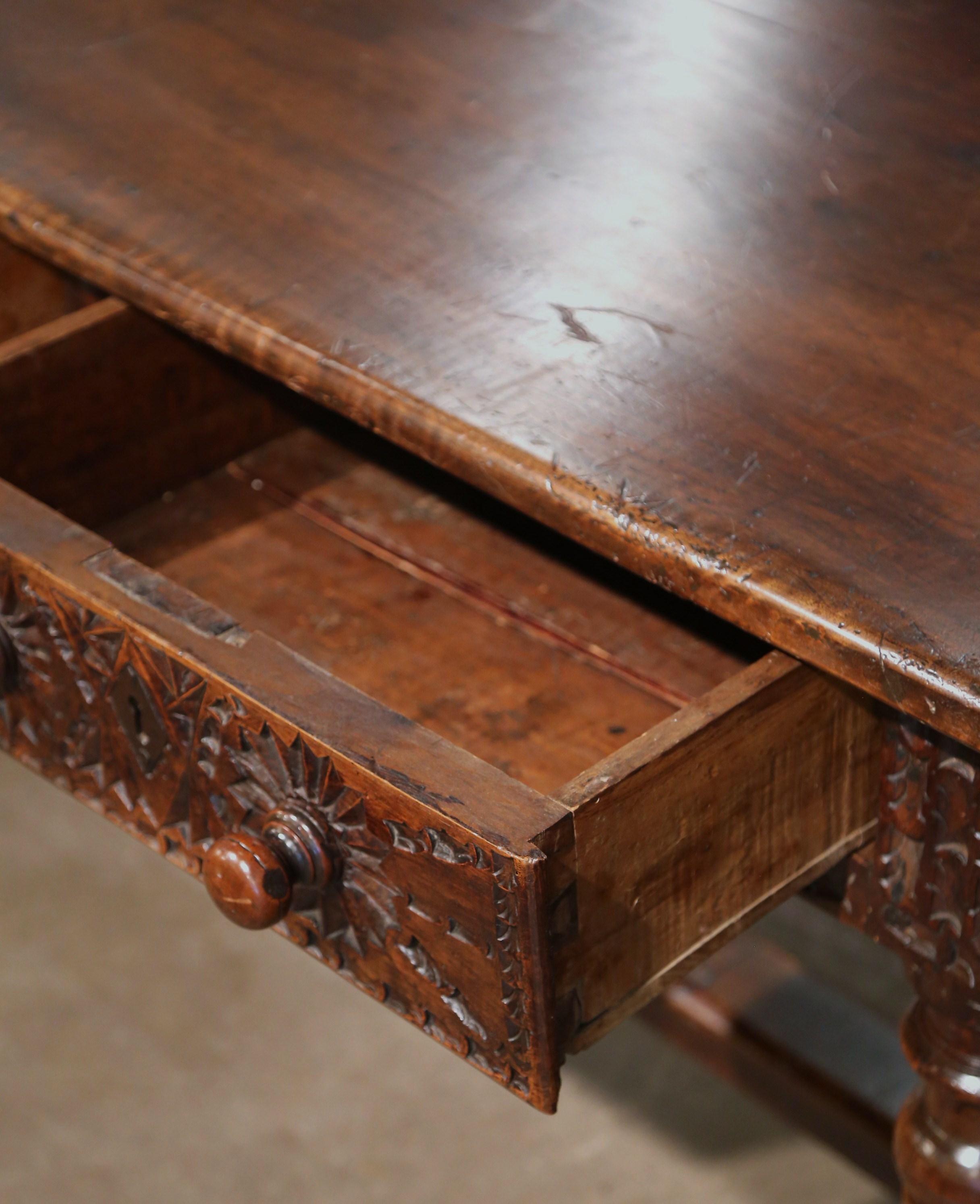 17th Century Spanish Carved Walnut Single Plank Top Three-Drawer Console Table  7