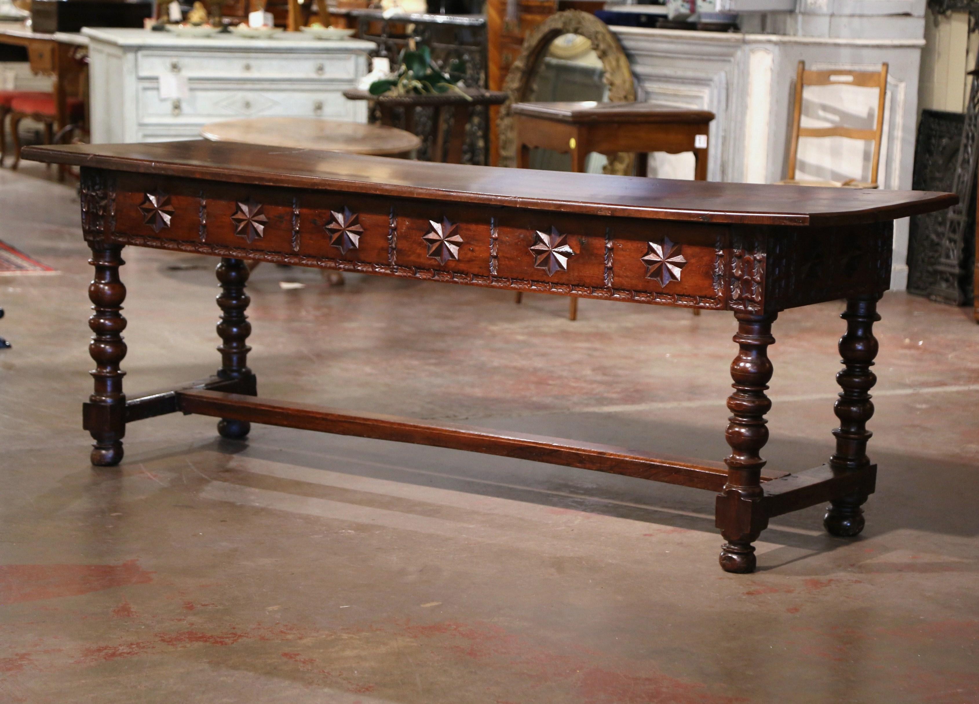 17th Century Spanish Carved Walnut Single Plank Top Three-Drawer Console Table  10