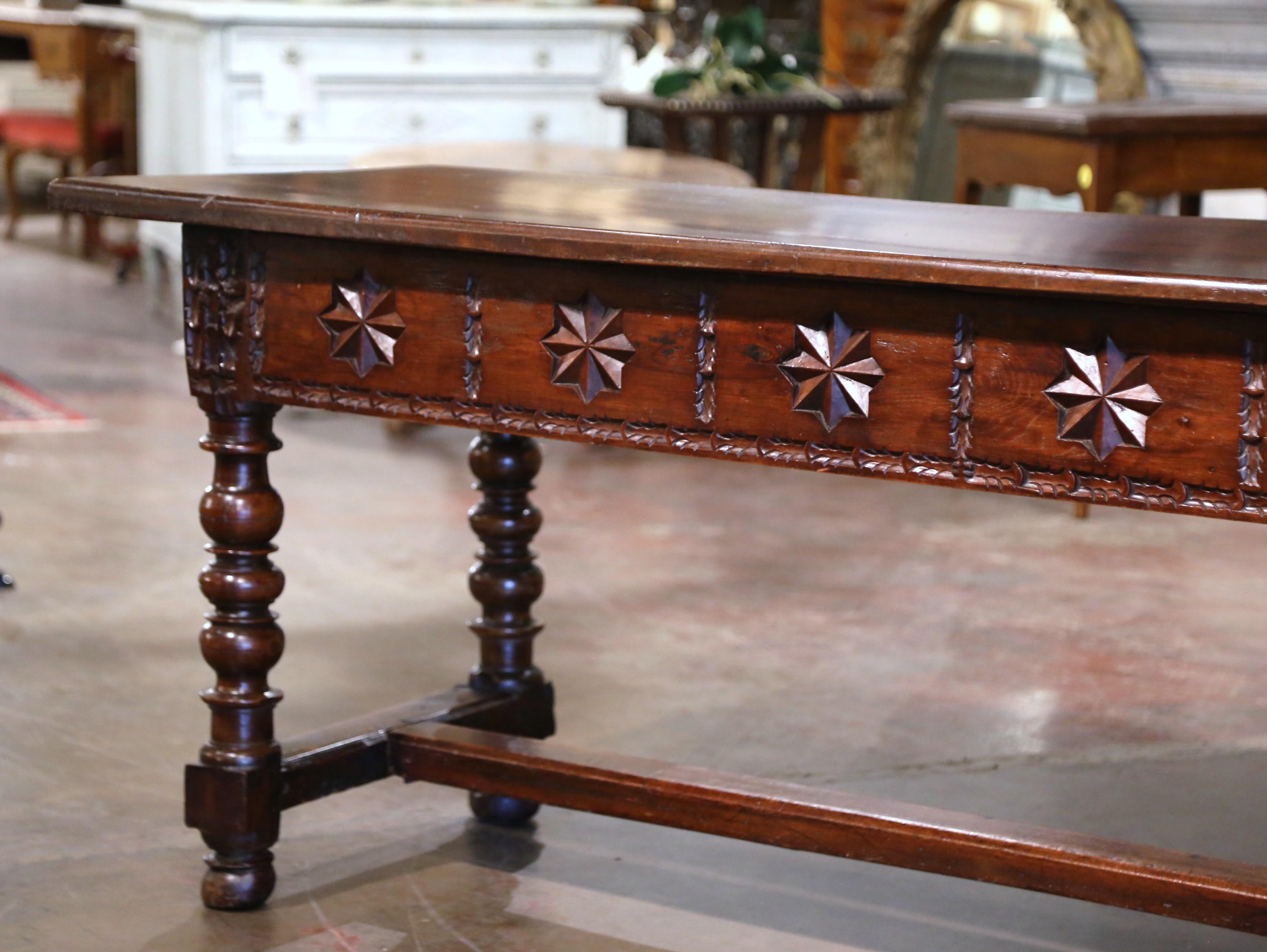 17th Century Spanish Carved Walnut Single Plank Top Three-Drawer Console Table  11