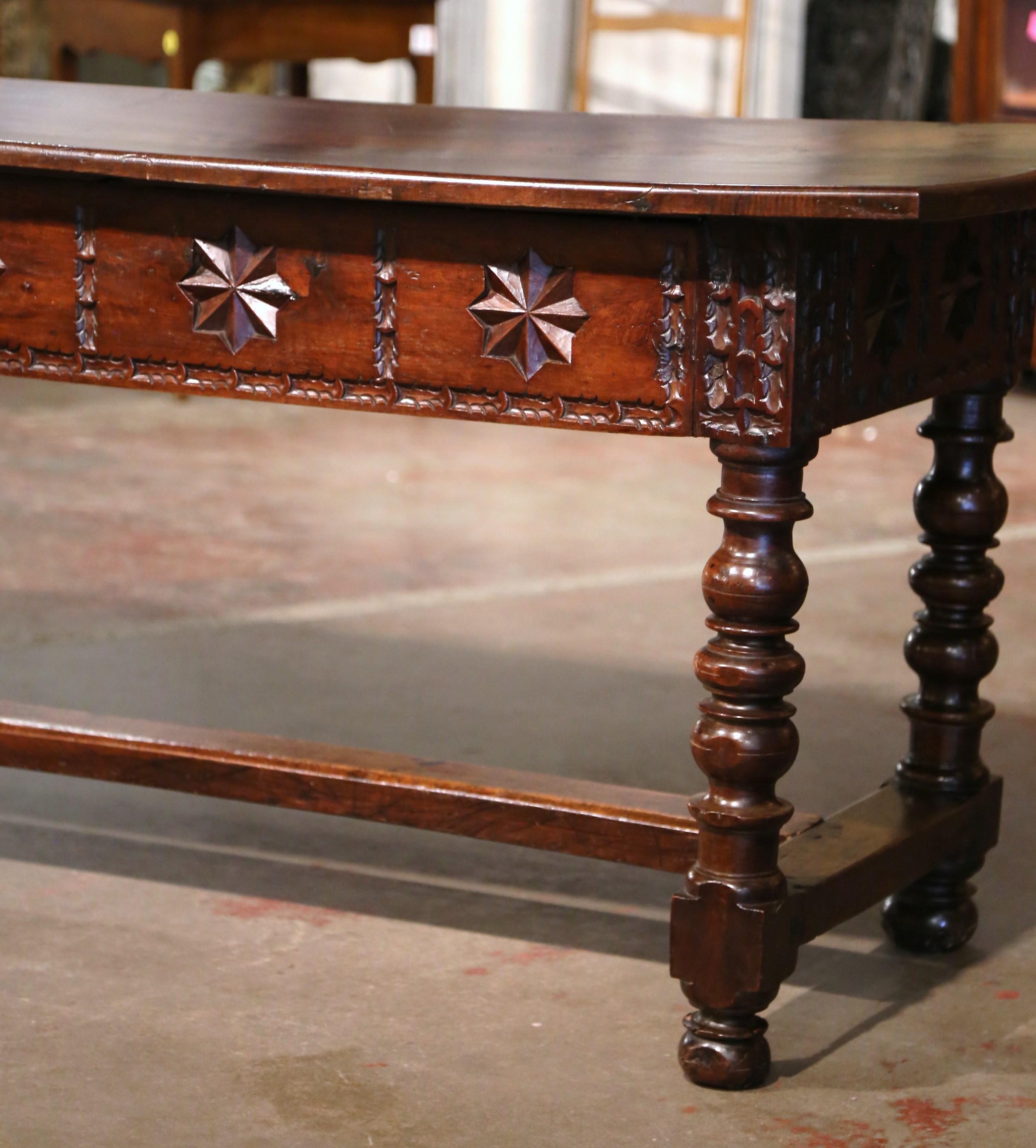 17th Century Spanish Carved Walnut Single Plank Top Three-Drawer Console Table  12
