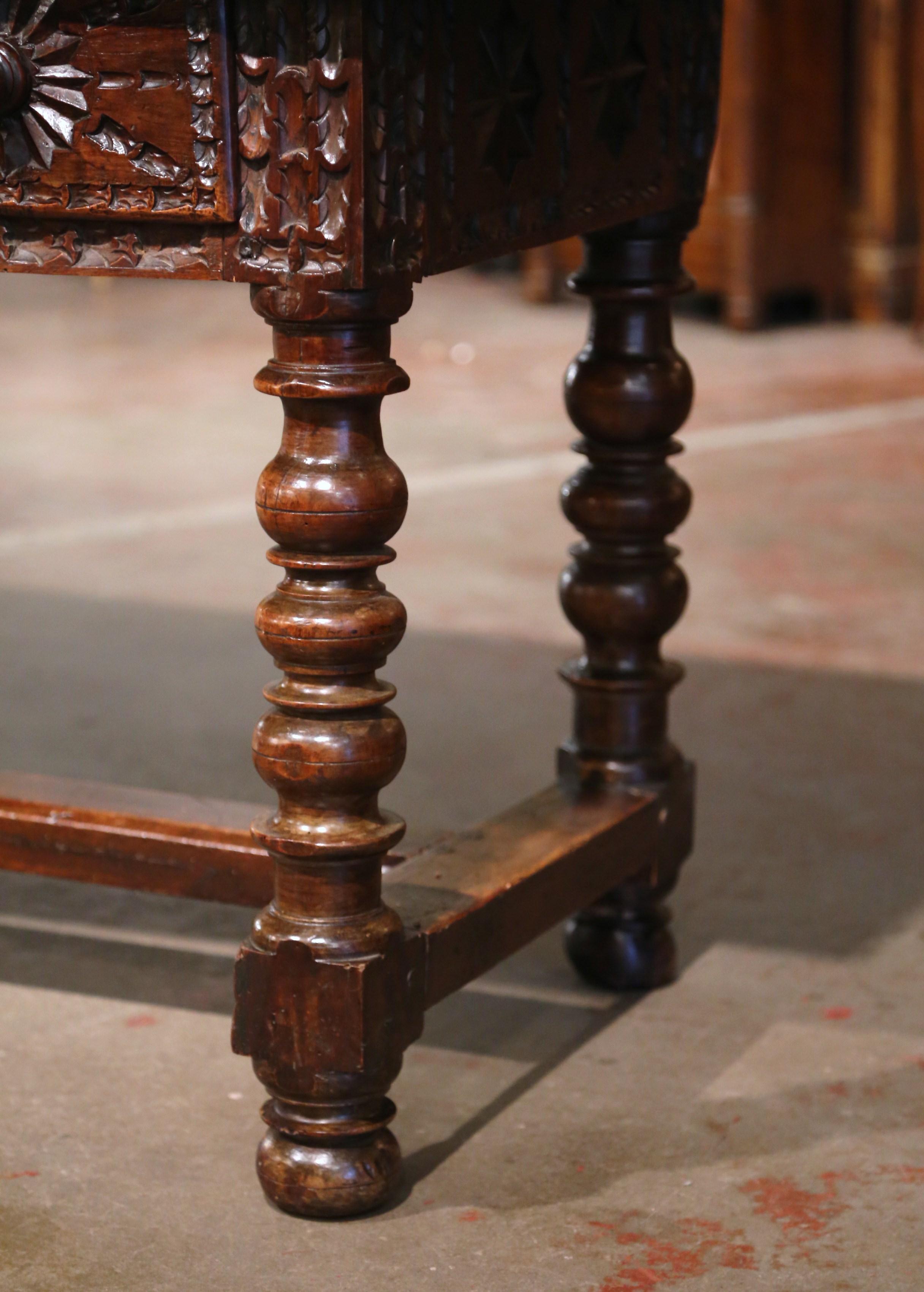 17th Century Spanish Carved Walnut Single Plank Top Three-Drawer Console Table  2