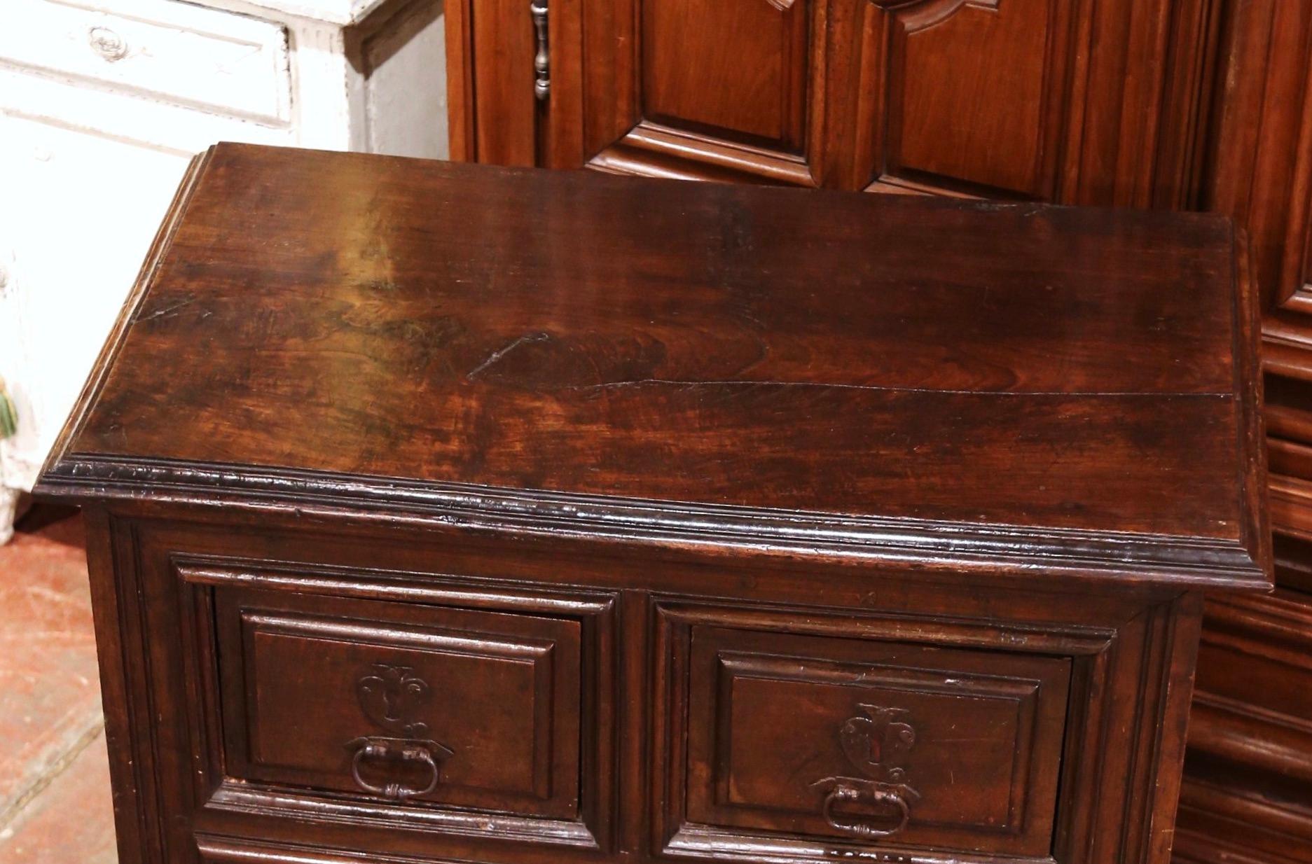 17th Century Spanish Catalan Carved Walnut Two-Door Buffet Cabinet In Excellent Condition In Dallas, TX