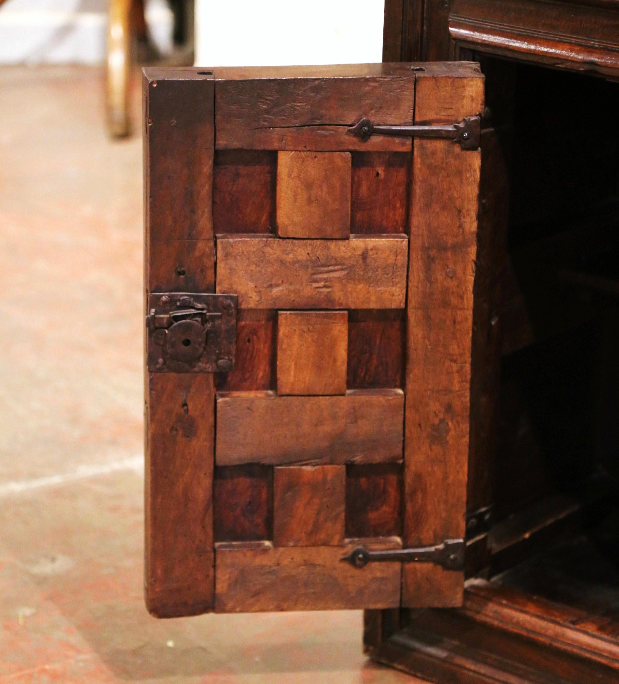 17th Century Spanish Catalan Carved Walnut Two-Door Buffet Cabinet 2
