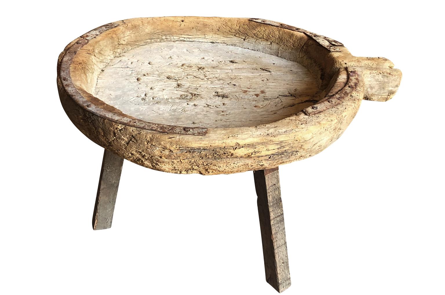 A wonderful and primitive 17th century cheese making table from the Catalan region of Spain. Terrific patina. Wonderful as a cocktail or coffee table.