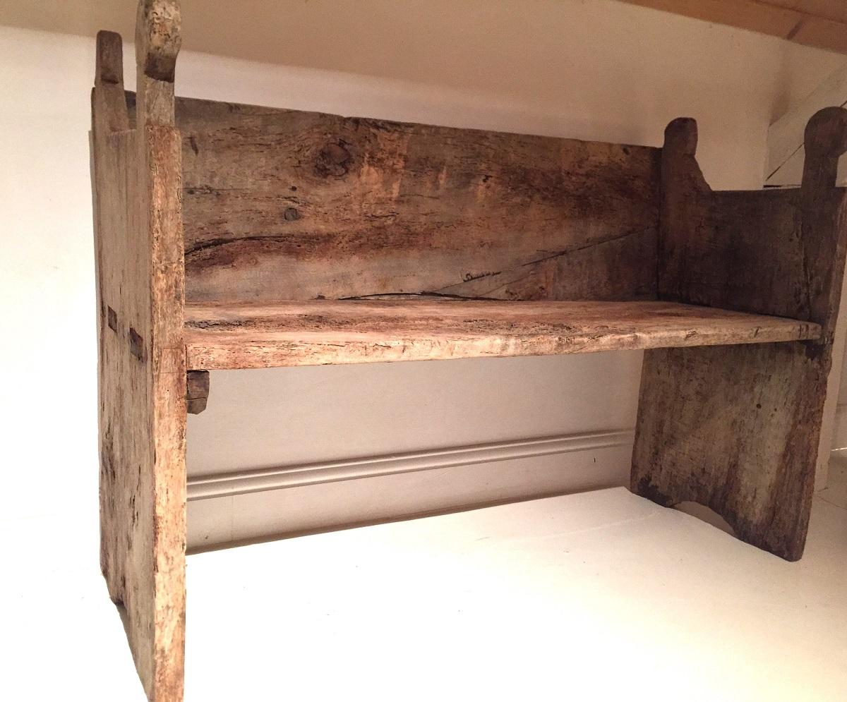 Hand-Crafted 17th Century Spanish Chestnut Bench Settee