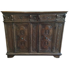 Antique 17th Century Spanish Chip-Carved Credenza