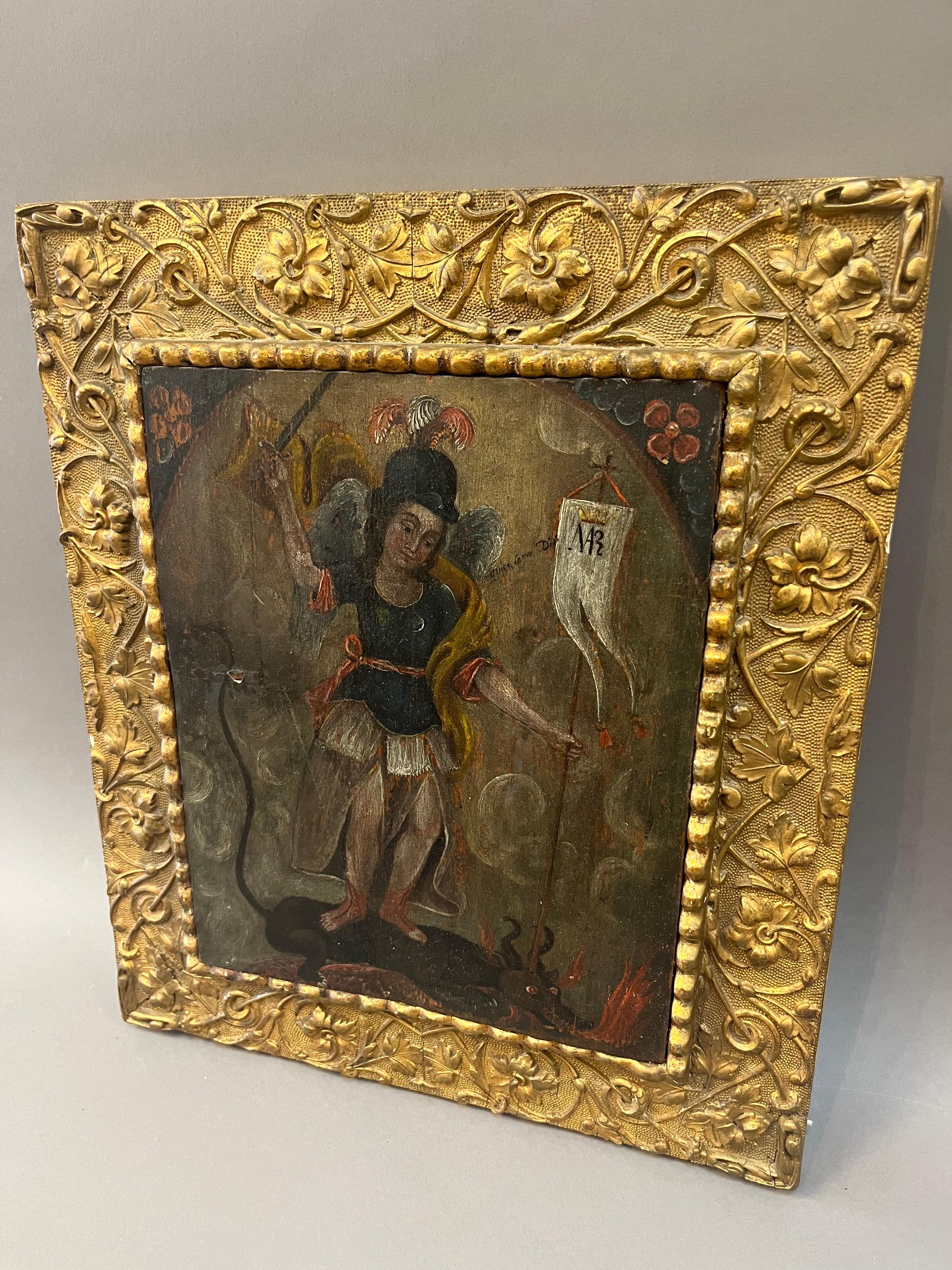 Oiled 17th Century Spanish Colonial Peruvian Painting For Sale