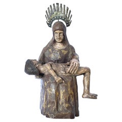 17th Century Spanish Colonial Pietà Sculpture with Sterling Silver Halo