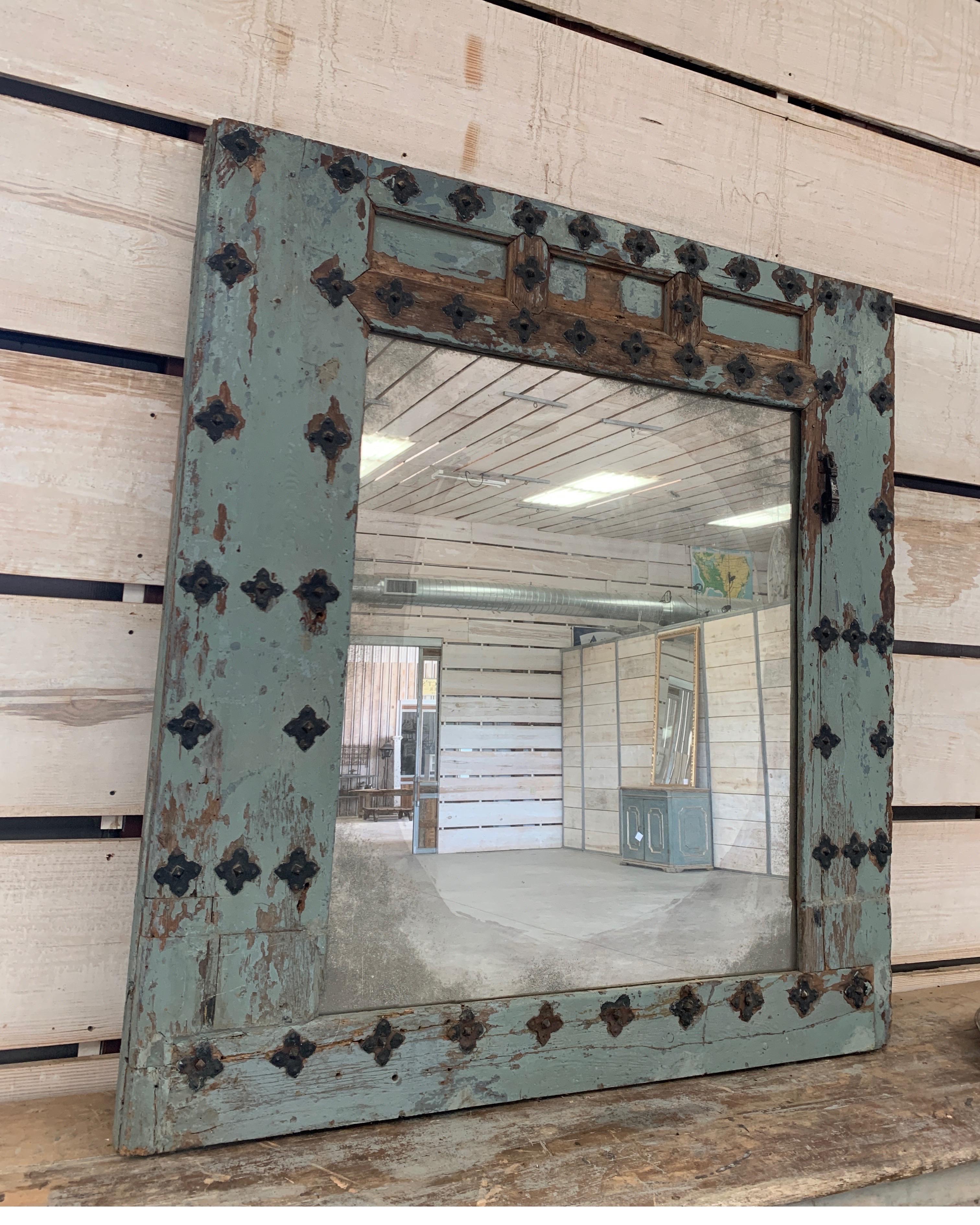 17th Century Spanish Door Frame Mirror with Original Hardware 9