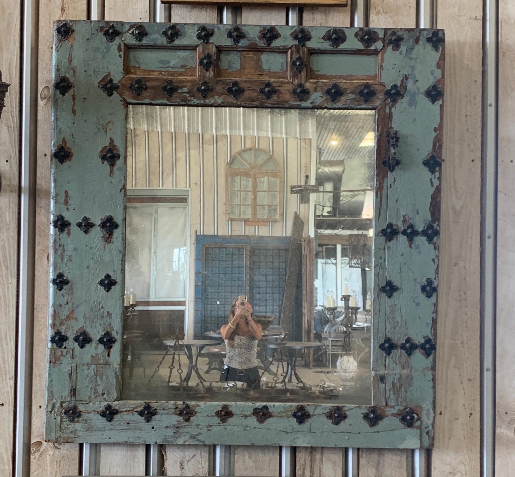 17th Century Spanish Door Frame Mirror with Original Hardware 12