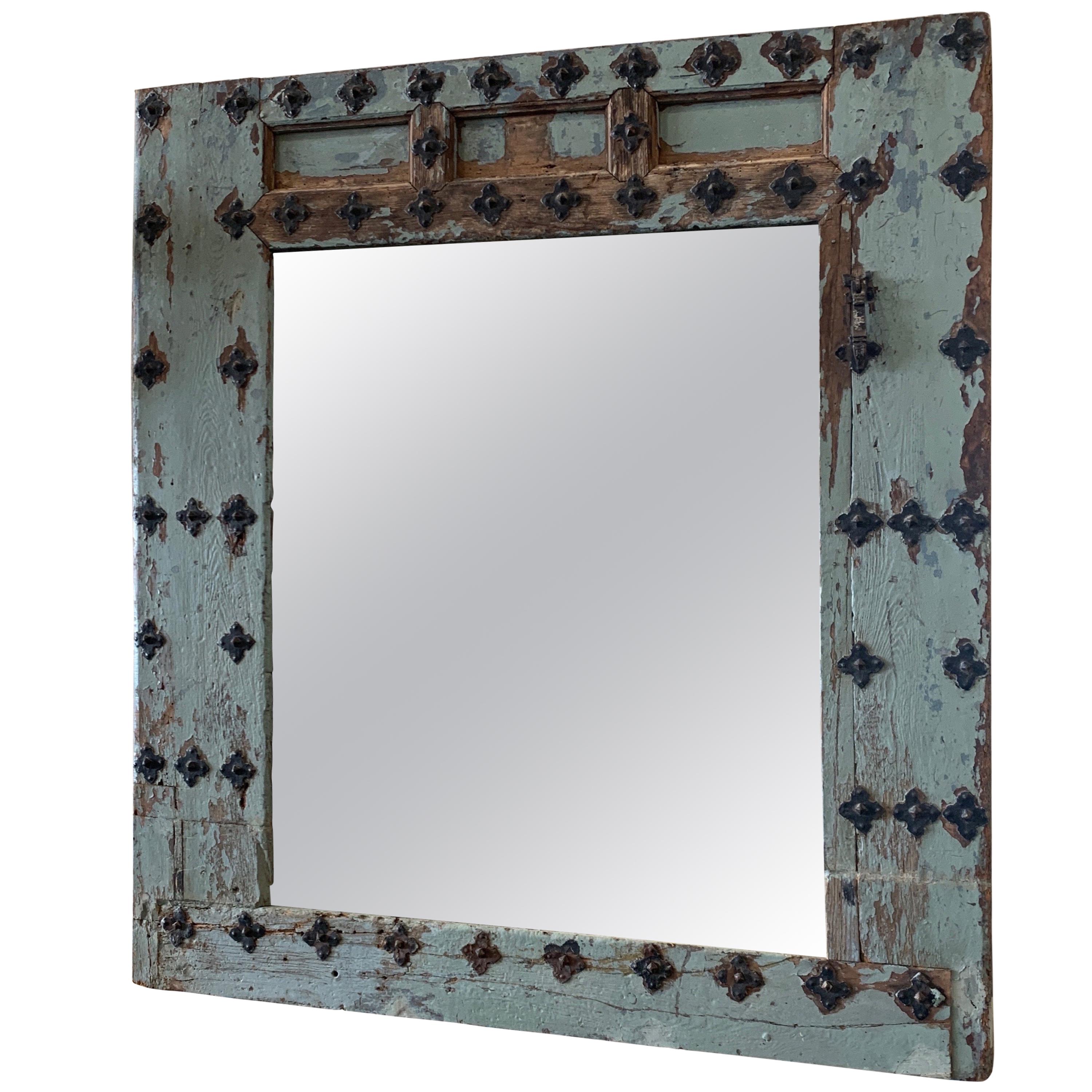 17th Century Spanish Door Frame Mirror with Original Hardware