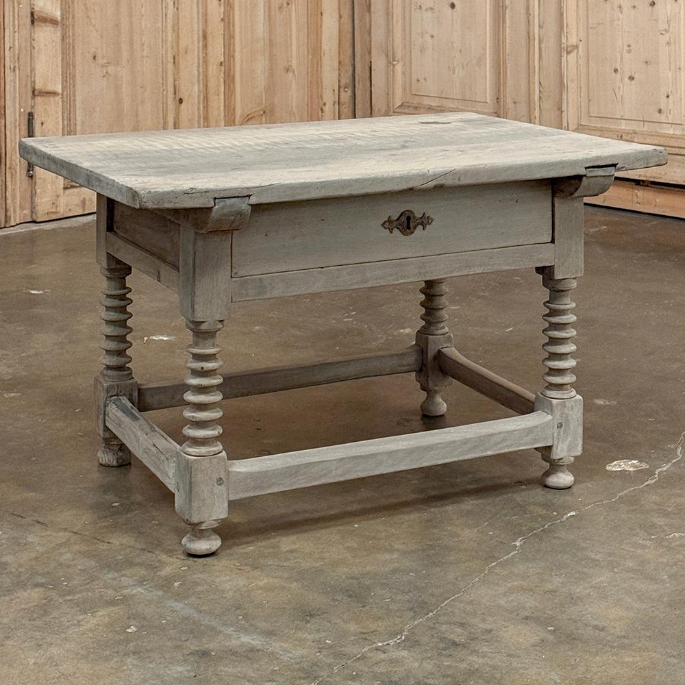 17th Century Spanish End Table ~ Side Table is a marvelous artifact from centuries ago, when all furniture was completely made by hand.  This design features a solid plank top connected with two longitudinal dovetails onto frame pieces that are then