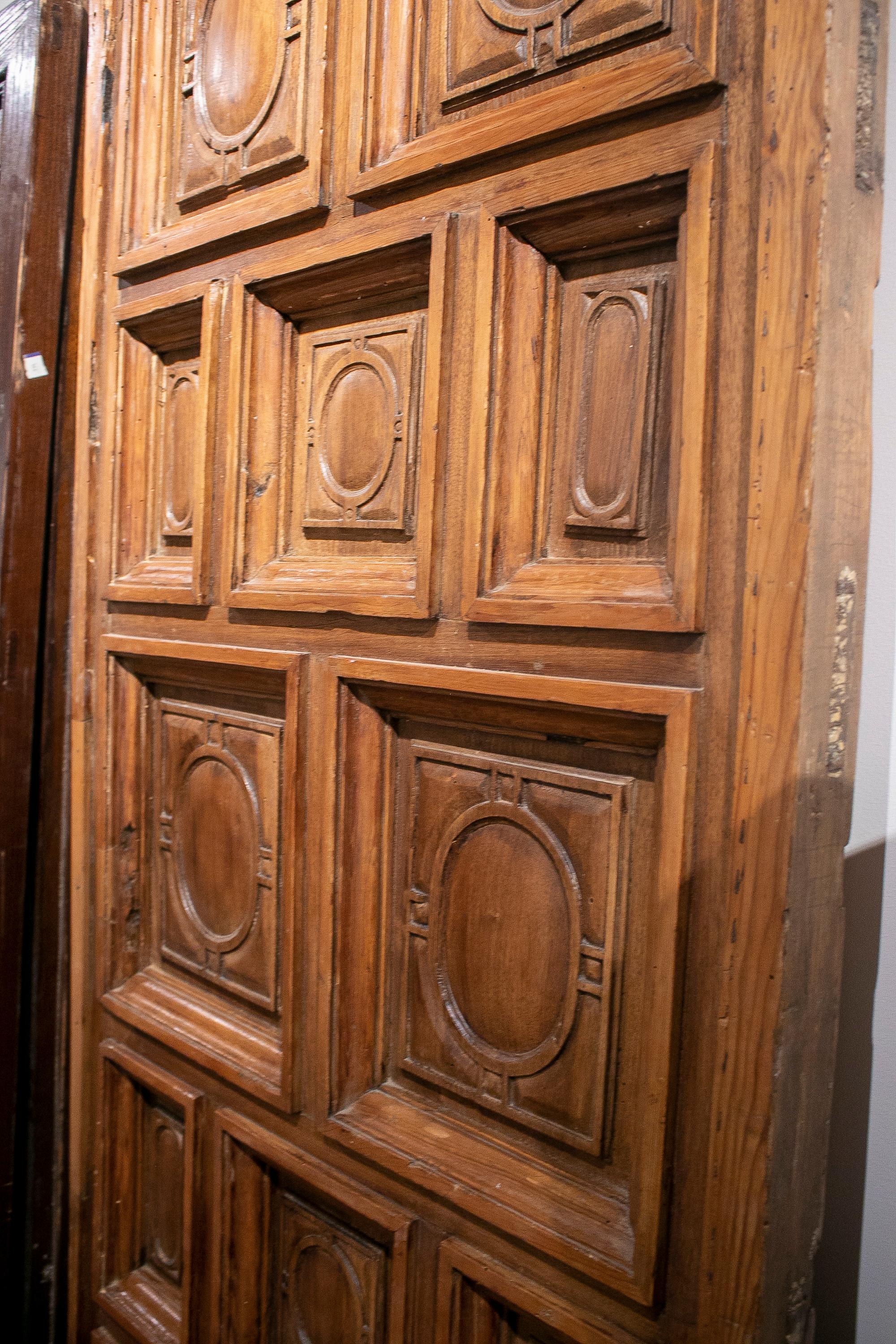 17th Century Spanish Geometric Panelled Hand Carved Wooden Door Panel In Good Condition For Sale In Marbella, ES