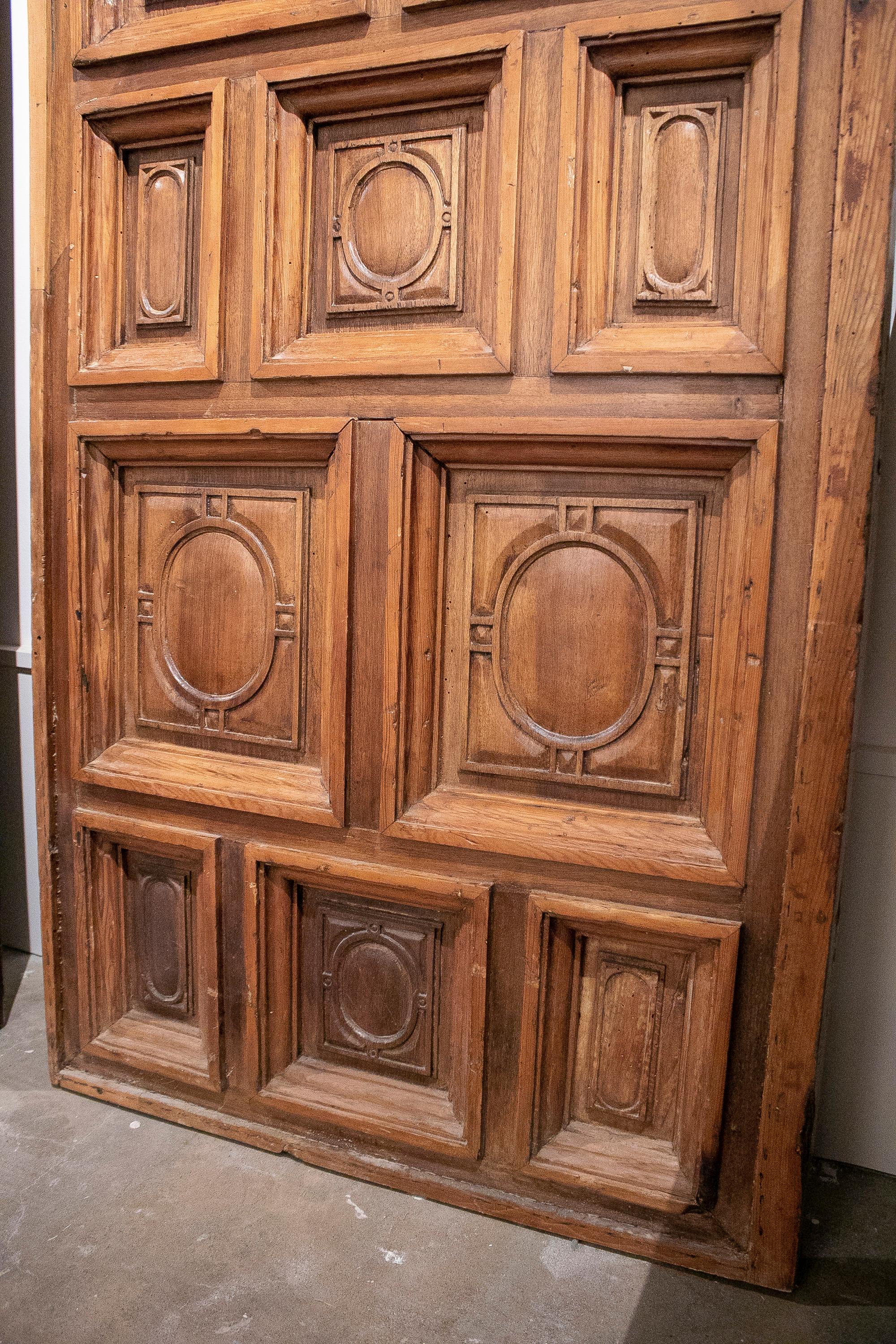 18th Century and Earlier 17th Century Spanish Geometric Panelled Hand Carved Wooden Door Panel For Sale