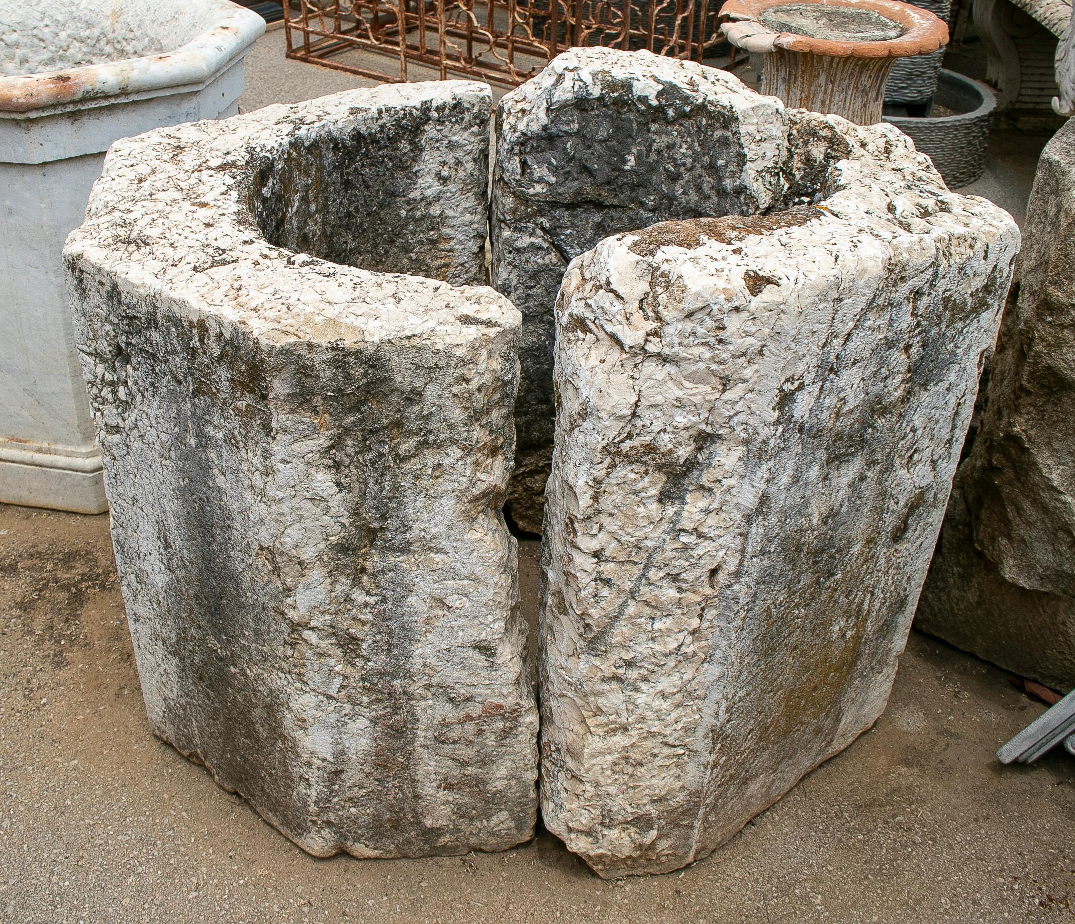 Antique 17th century Spanish 2-part hand carved stone water well.