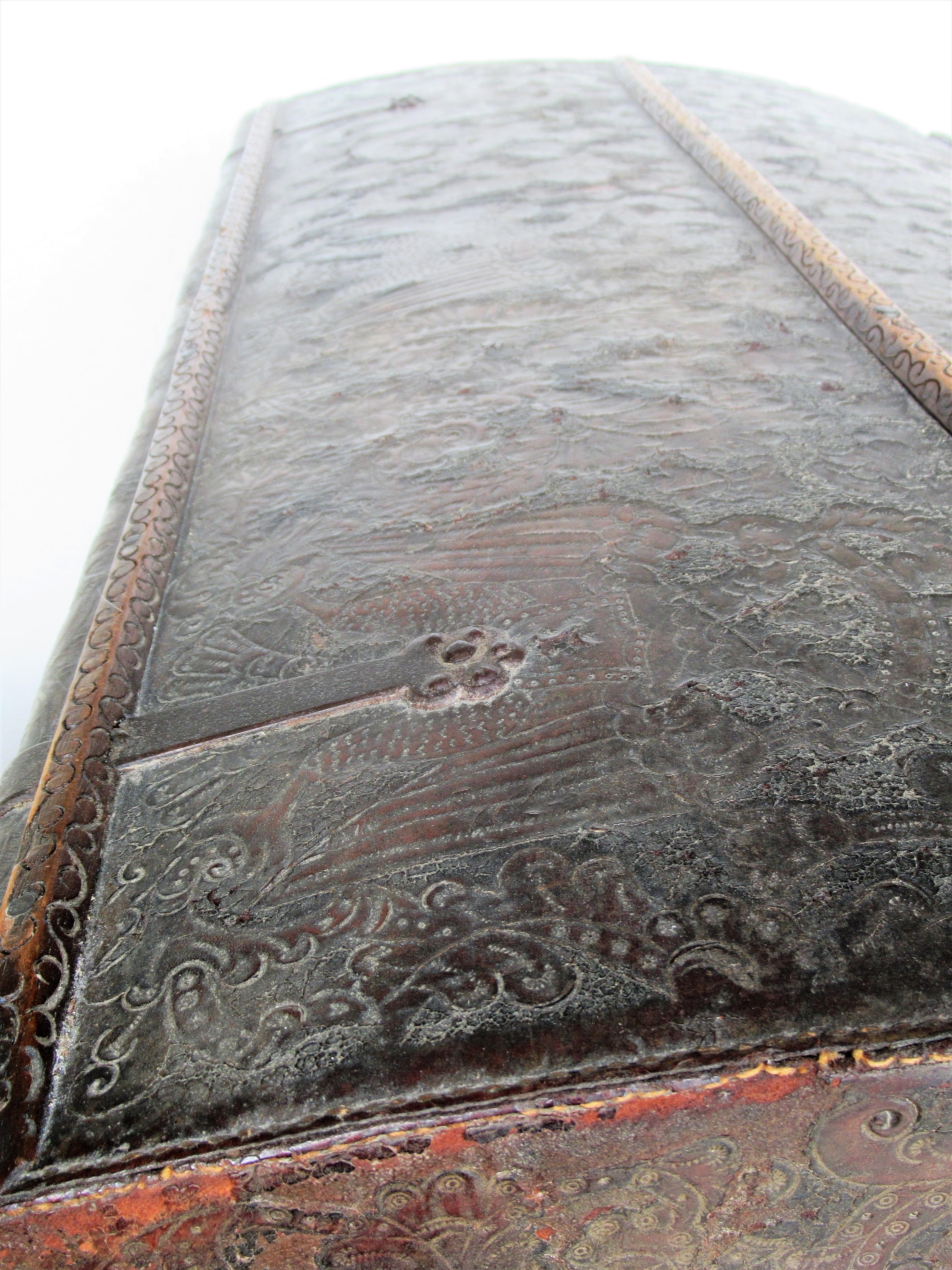 18th Century Spanish Colonial Tooled Leather Trunk 1
