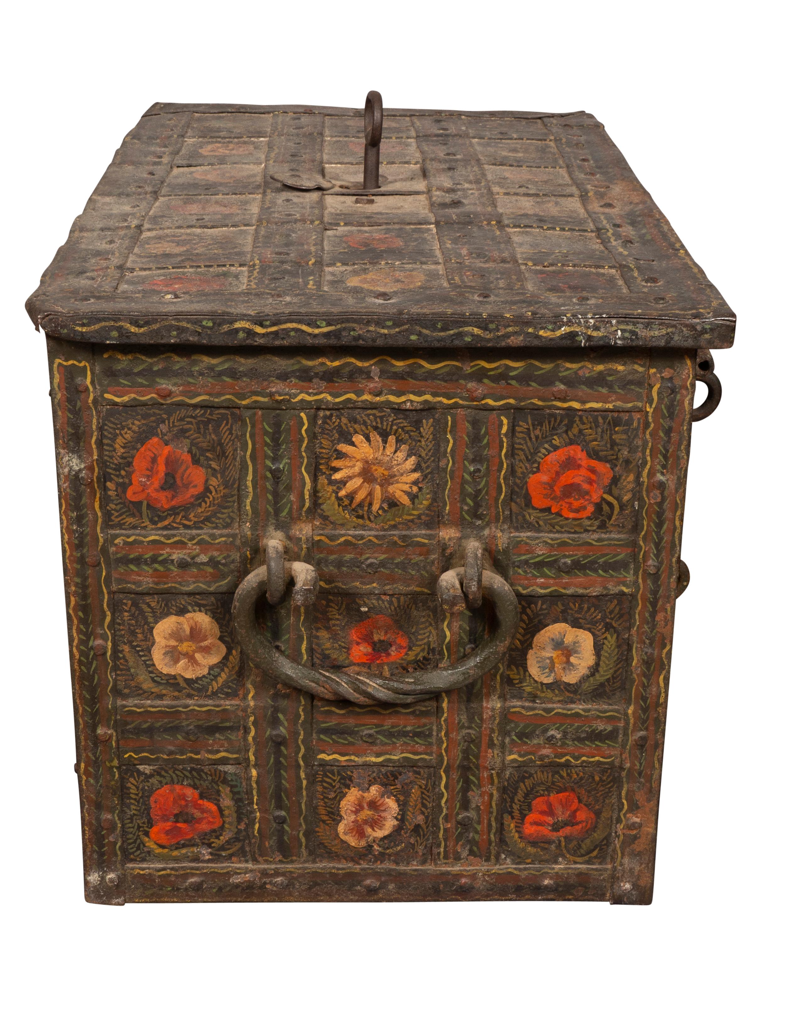 Baroque 17th Century Spanish Iron and Strapwork Strongbox Chest