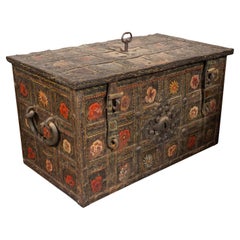 Antique 17th Century Spanish Iron and Strapwork Strongbox Chest