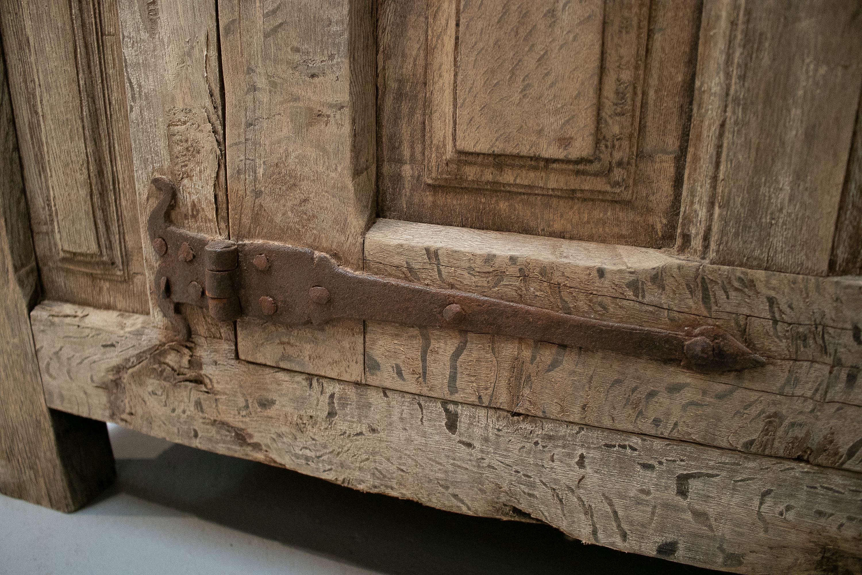 17th Century Spanish Lime Washed One Door Wooden Console Table 7