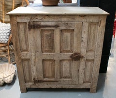 17th Century Spanish Lime Washed One Door Wooden Console Table