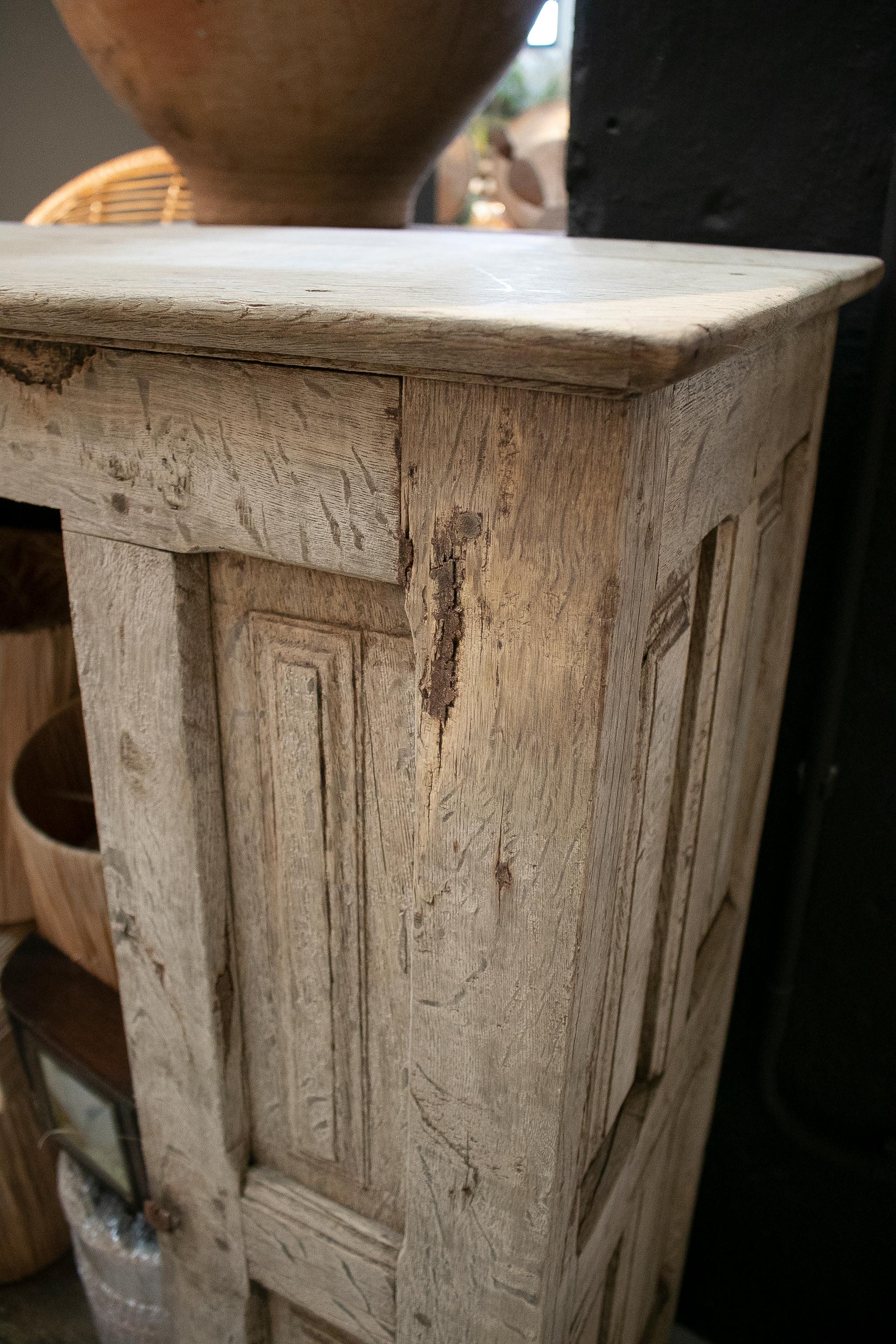 17th Century Spanish Lime Washed One Door Wooden Console Table 2