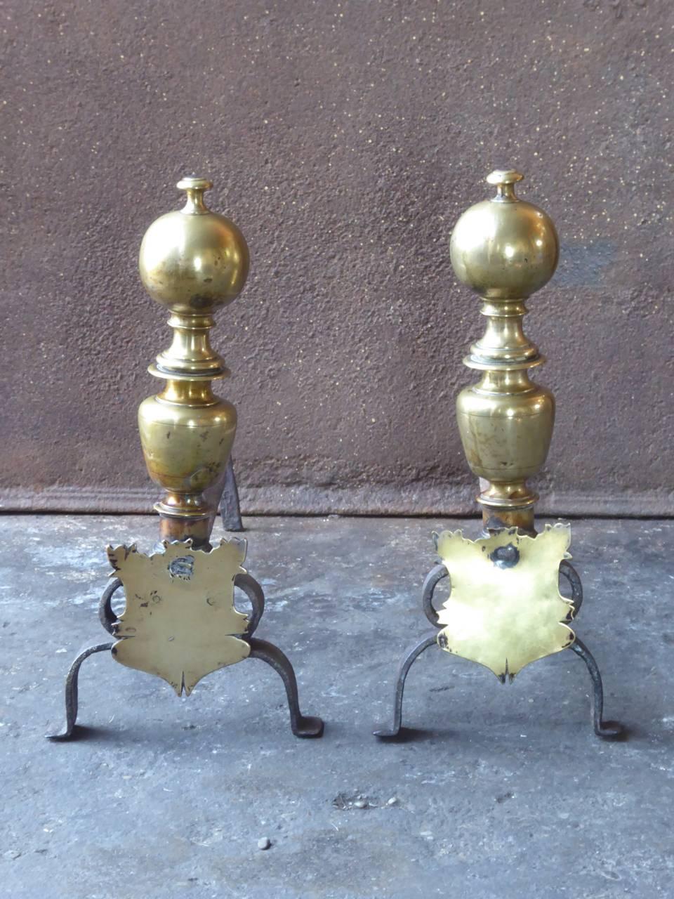 17th century Spanish Louis XIII andirons made of wrought iron, brass and bronze.

We have a unique and specialized collection of antique and used fireplace accessories consisting of more than 1000 listings at 1stdibs. Amongst others, we always have