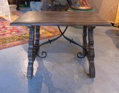 17th Century Spanish "Lyre Leg" Walnut Table with Original Crossed Ironwork