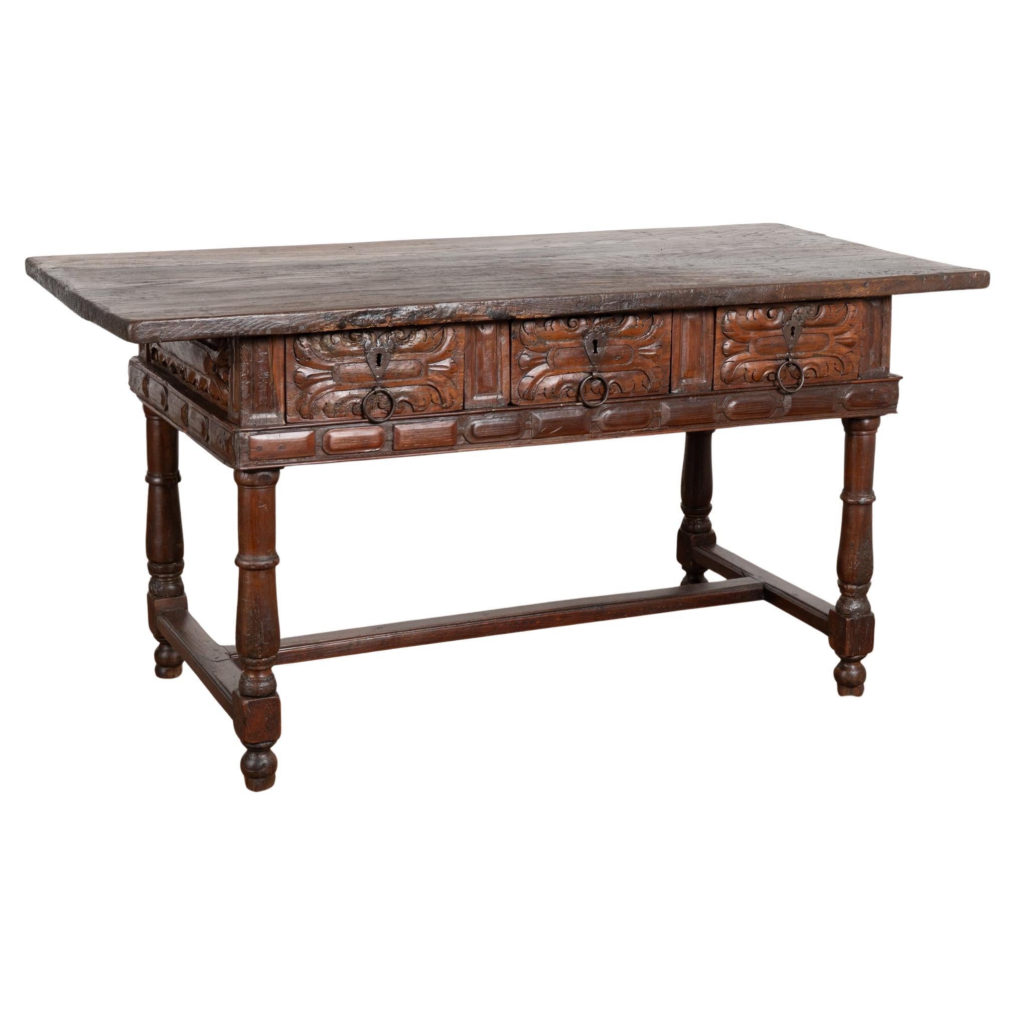 17th Century Spanish Oak Console Table with Three Drawers For Sale