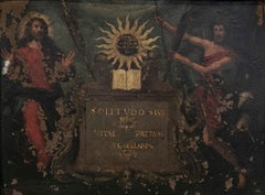 Peinture religieuse espagnole du 17ème siècle huile sur cuivre avec cadre en bois doré