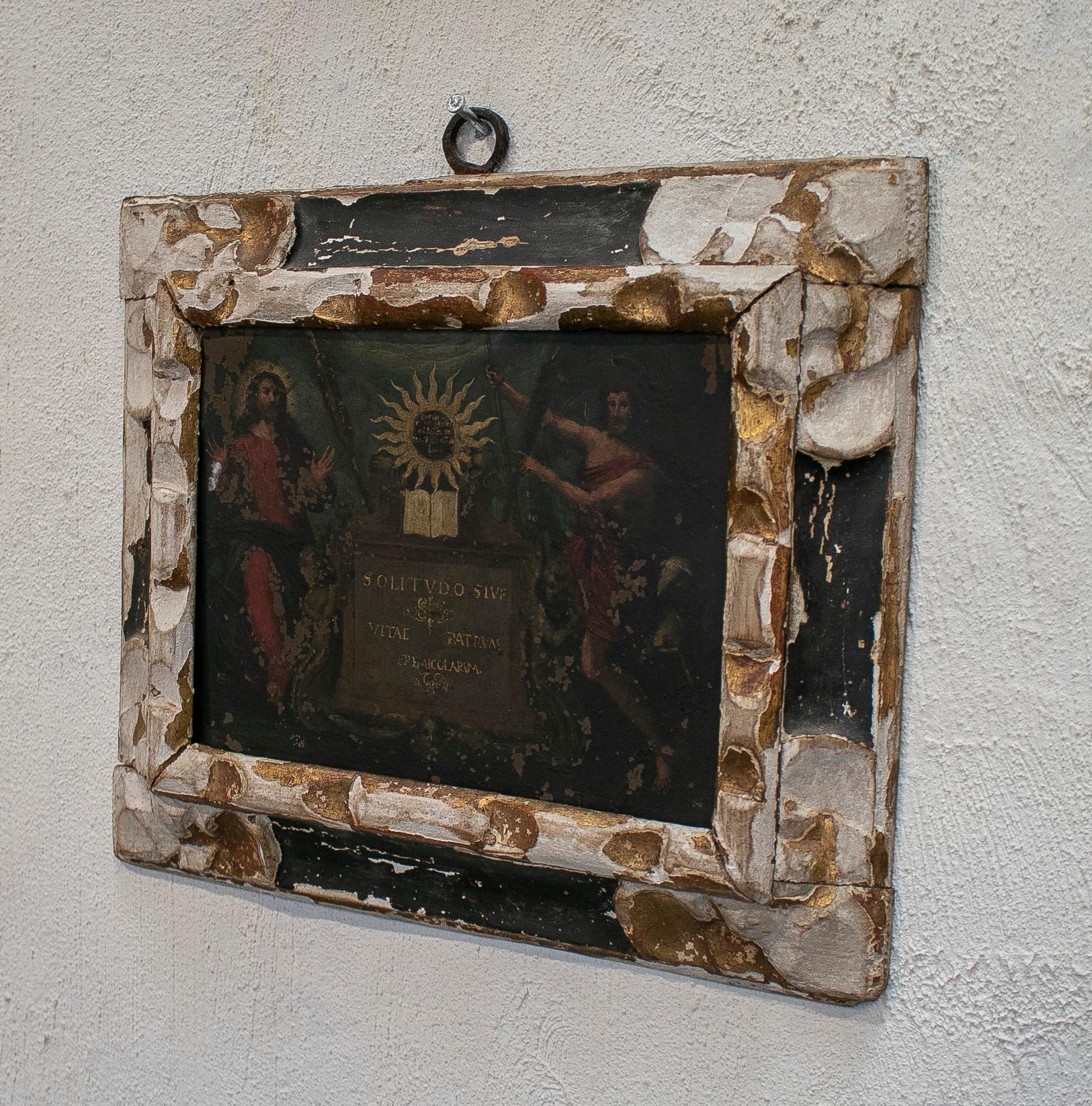 17th Century Spanish Oil on Copper Religious Painting w/ Giltwood Frame In Fair Condition In Marbella, ES