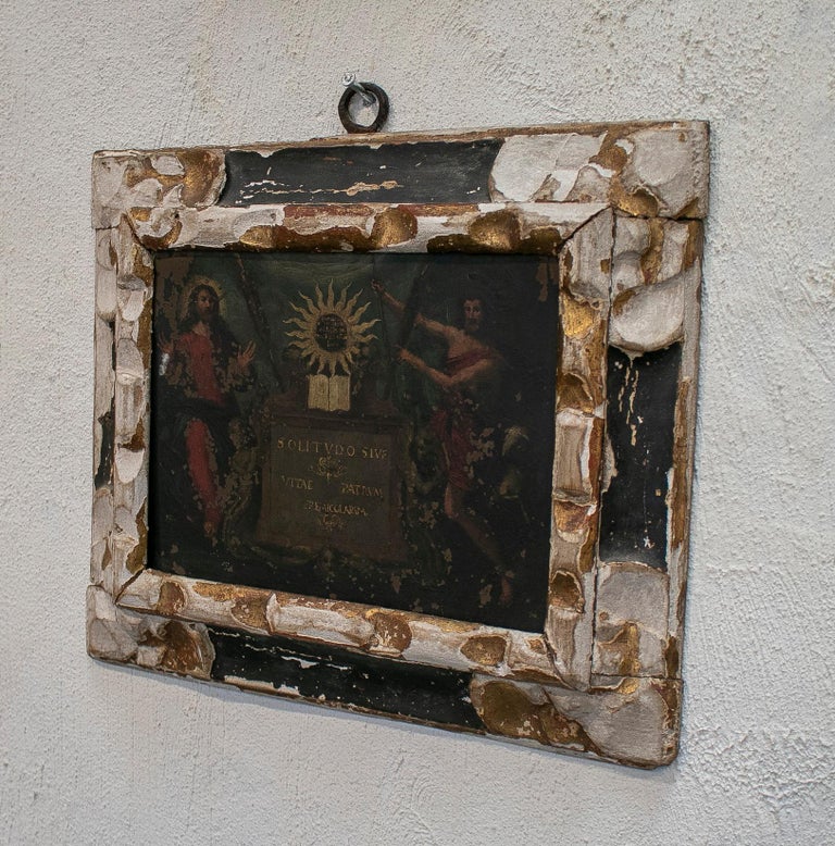 17th Century Spanish Oil on Copper Religious Painting w/ Giltwood Frame In Fair Condition For Sale In Malaga, ES