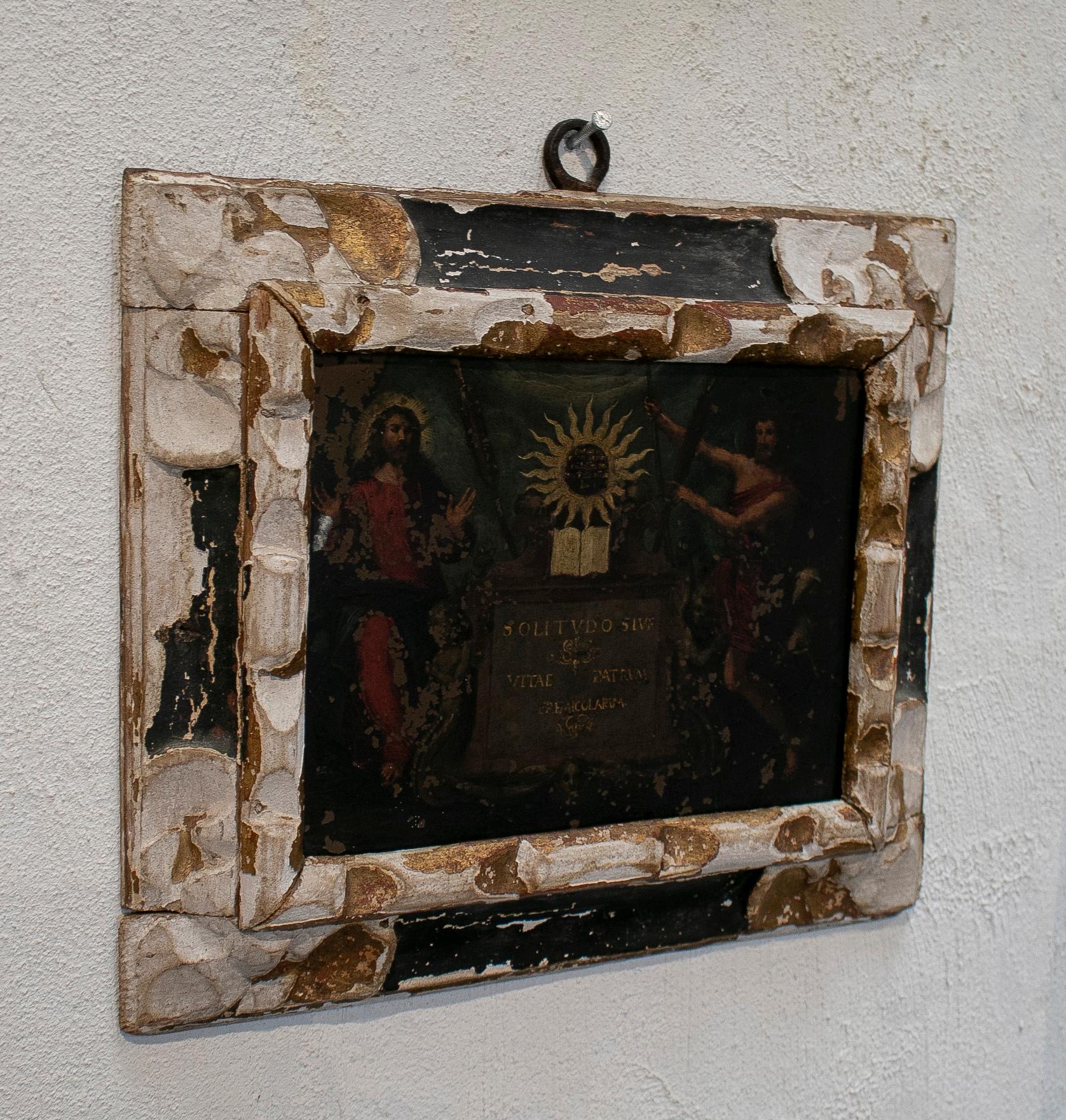 18th Century and Earlier 17th Century Spanish Oil on Copper Religious Painting w/ Giltwood Frame