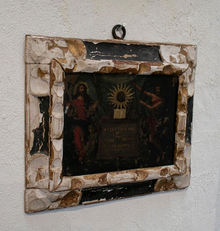 18th Century and Earlier 17th Century Spanish Oil on Copper Religious Painting w/ Giltwood Frame For Sale