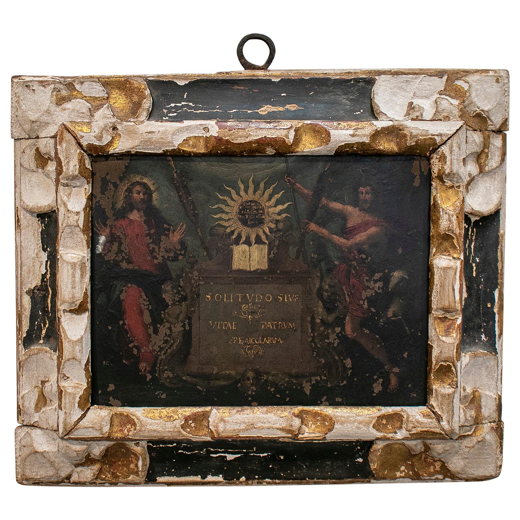 17th Century Spanish Oil on Copper Religious Painting w/ Giltwood Frame
