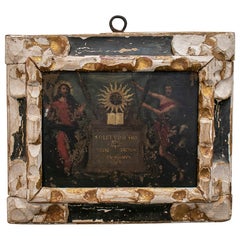 Antique 17th Century Spanish Oil on Copper Religious Painting w/ Giltwood Frame