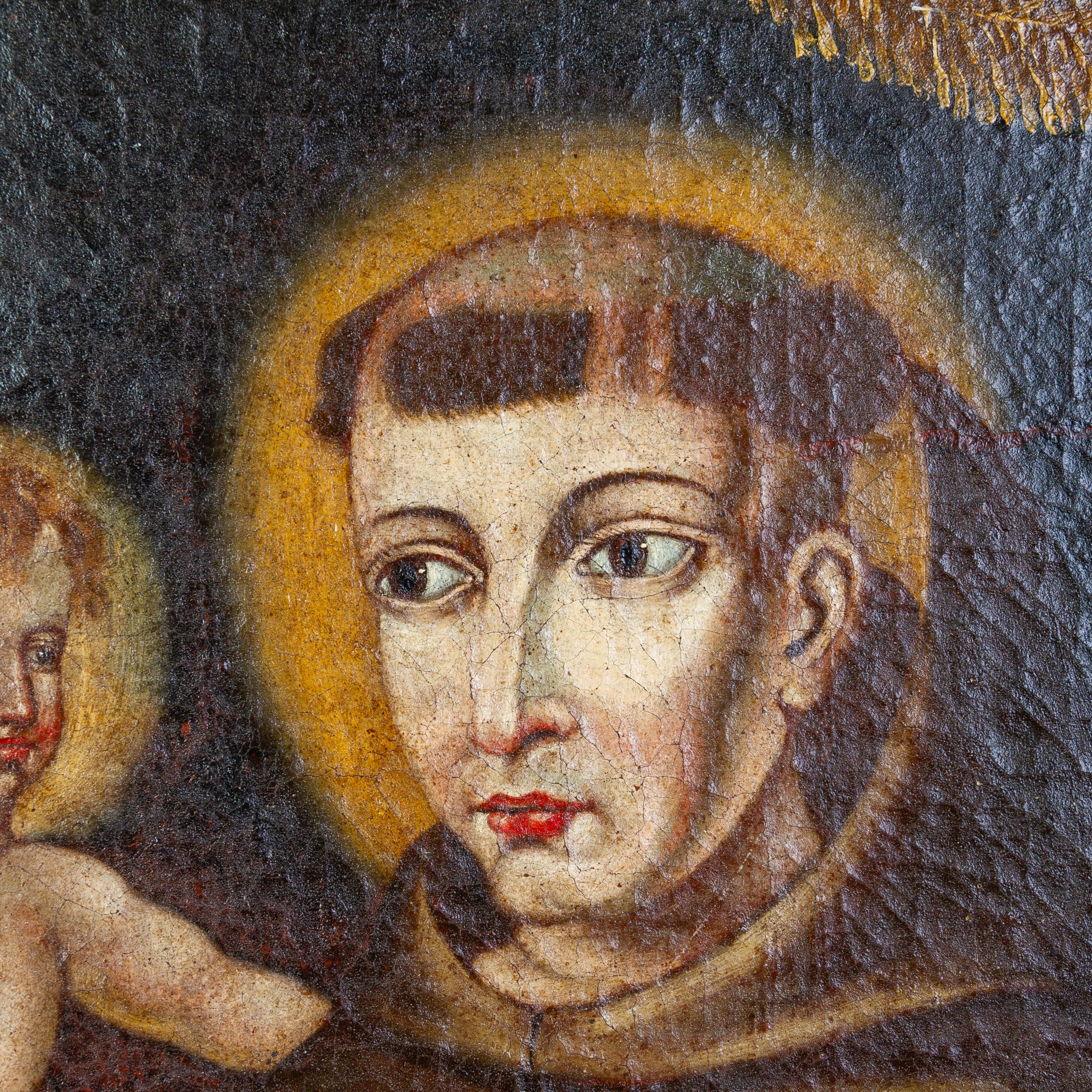 18th Century and Earlier 17th Century Spanish Old Master Saint Anthony of Padua with Infant Christ  For Sale
