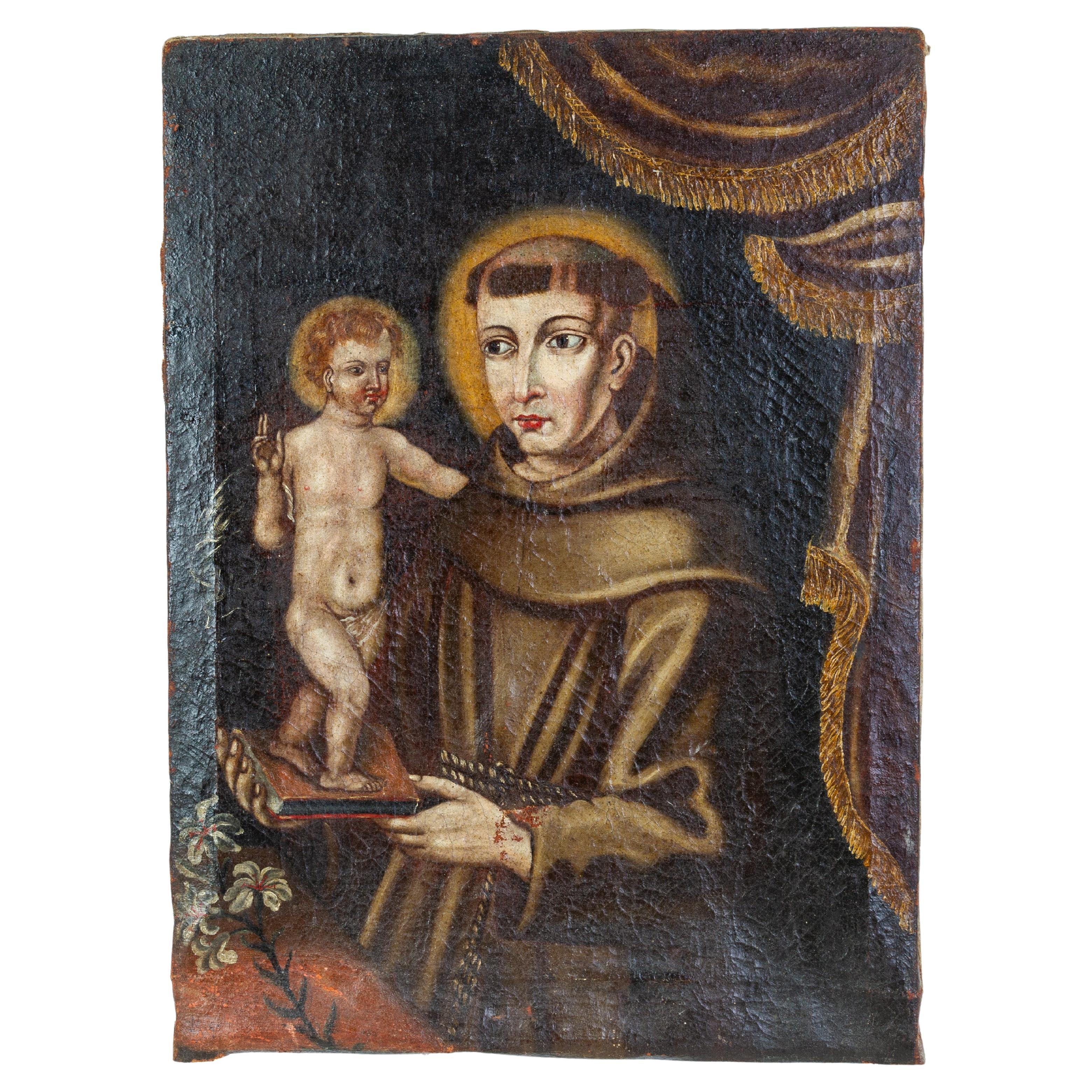 17th Century Spanish Old Master Saint Anthony of Padua with Infant Christ  For Sale