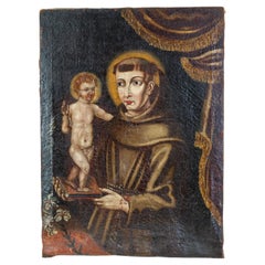 17th Century Spanish Old Master Saint Anthony of Padua with Infant Christ 