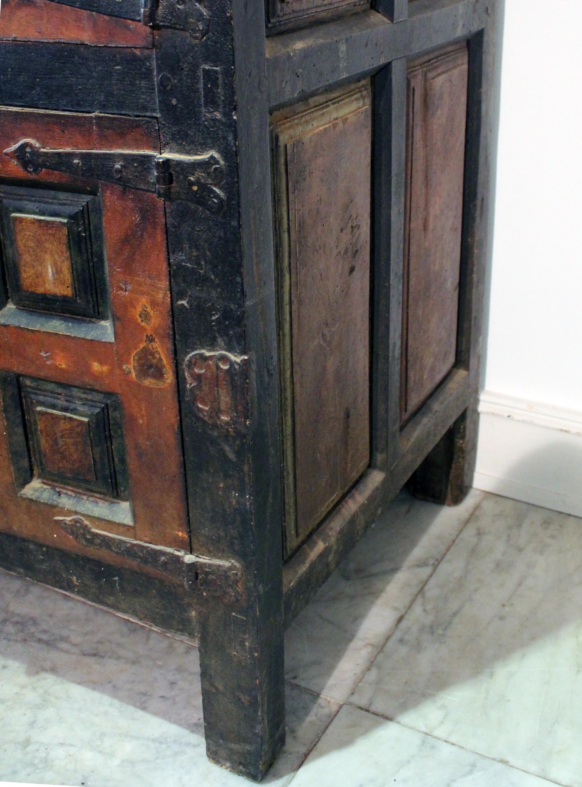 17th Century Spanish Painted Cabinet with Original Doors, Locks and Fittings 4