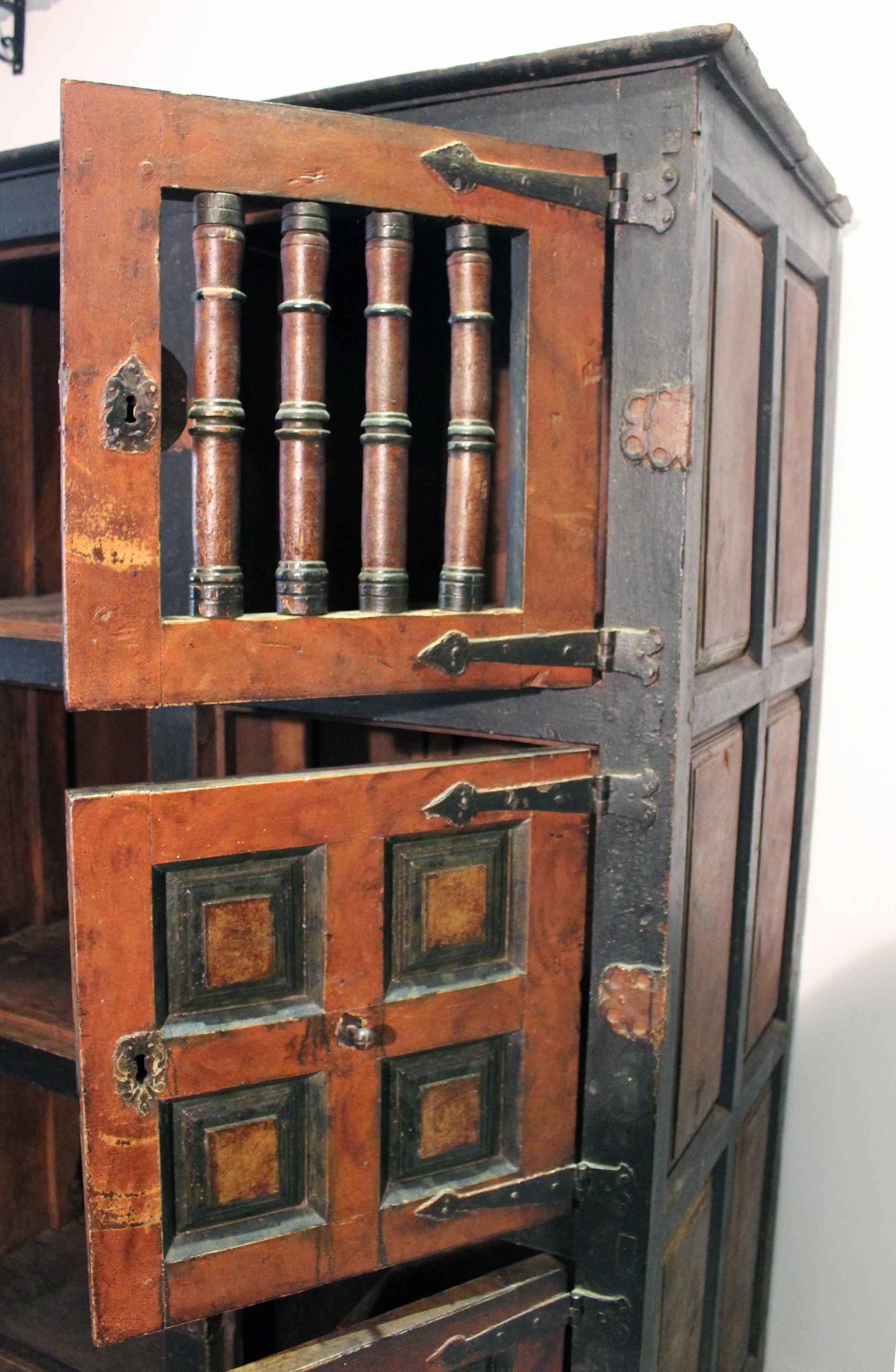17th Century Spanish Painted Cabinet with Original Doors, Locks and Fittings 5