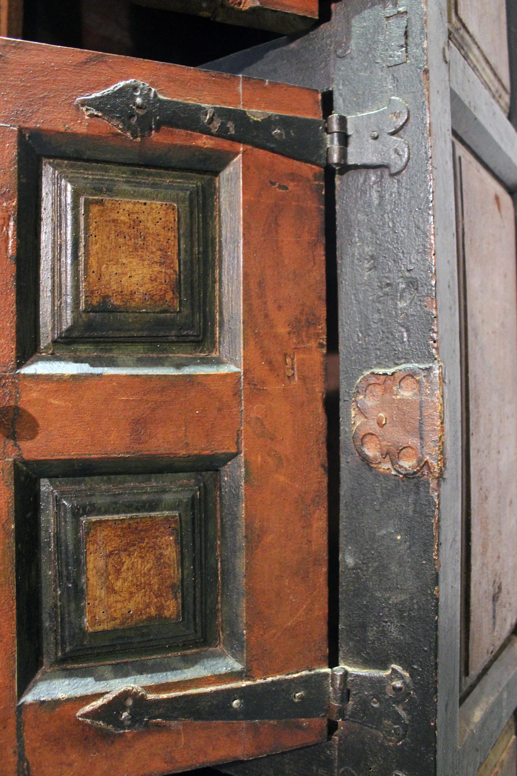17th Century Spanish Painted Cabinet with Original Doors, Locks and Fittings 6
