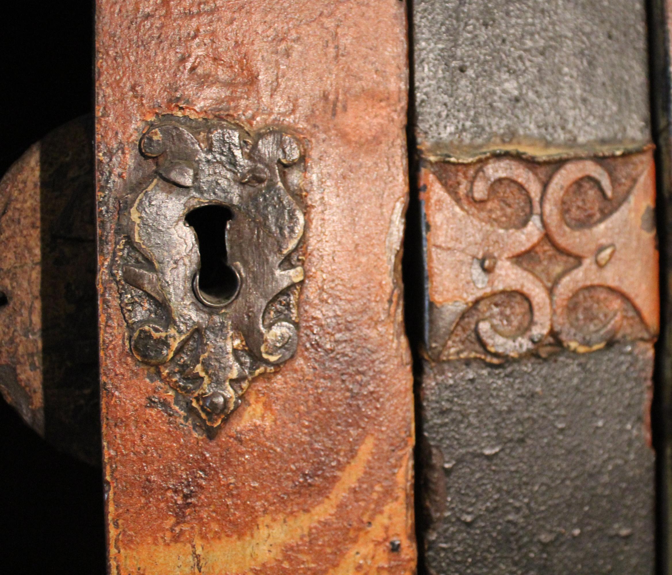 17th Century Spanish Painted Cabinet with Original Doors, Locks and Fittings 9