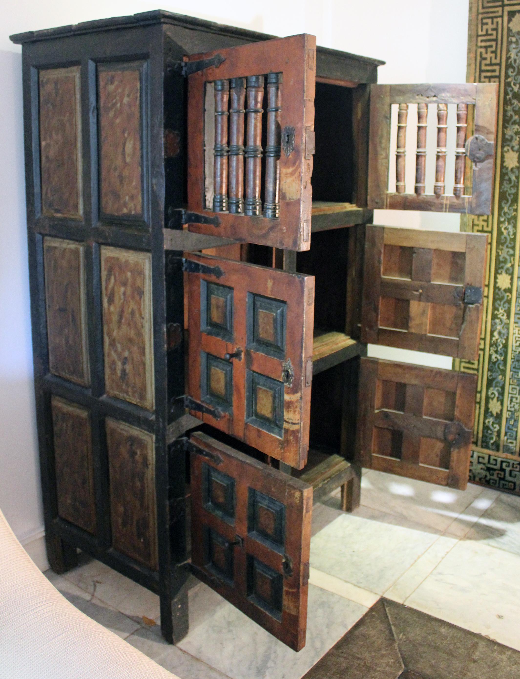 17th Century Spanish Painted Cabinet with Original Doors, Locks and Fittings (Holz)