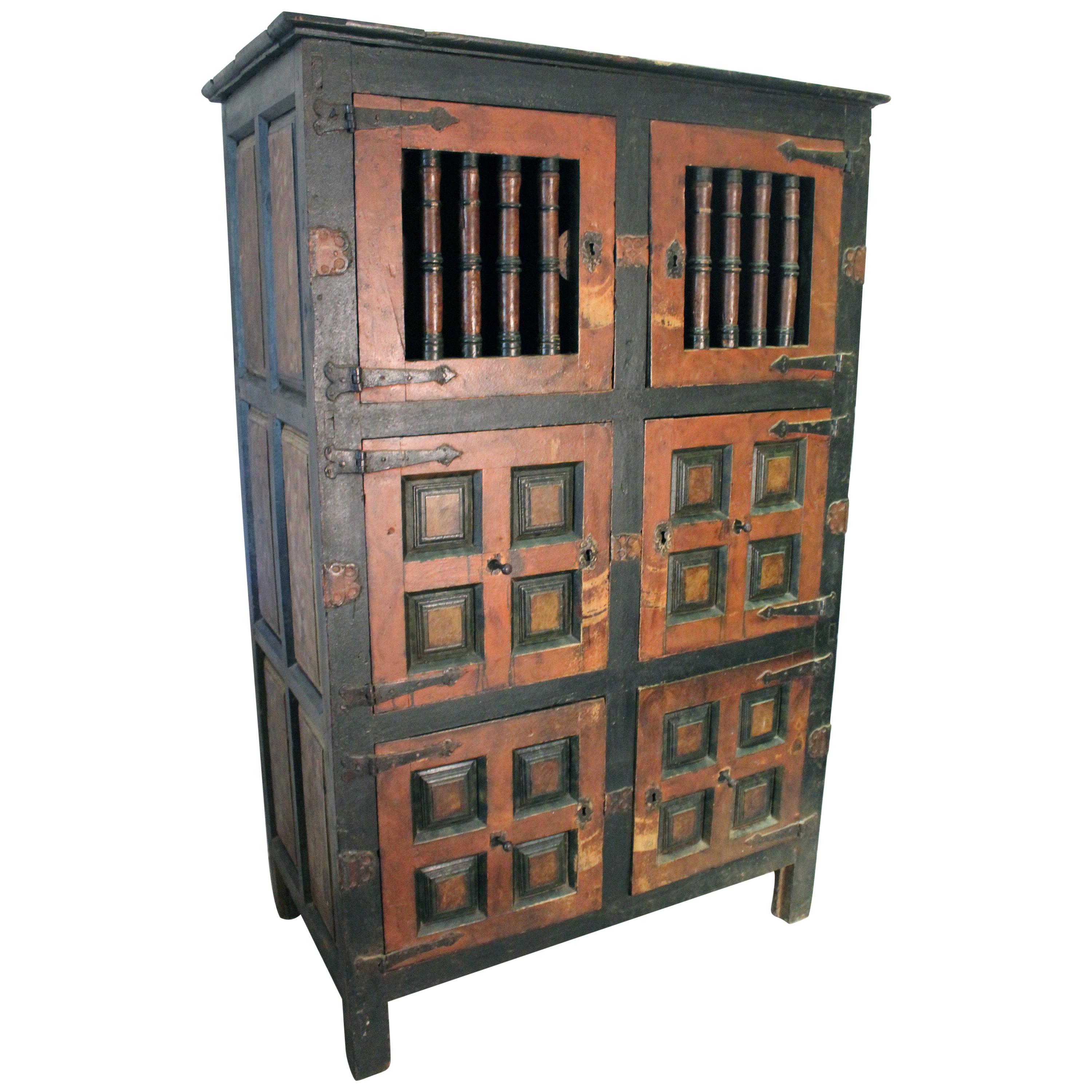 17th Century Spanish Painted Cabinet with Original Doors, Locks and Fittings