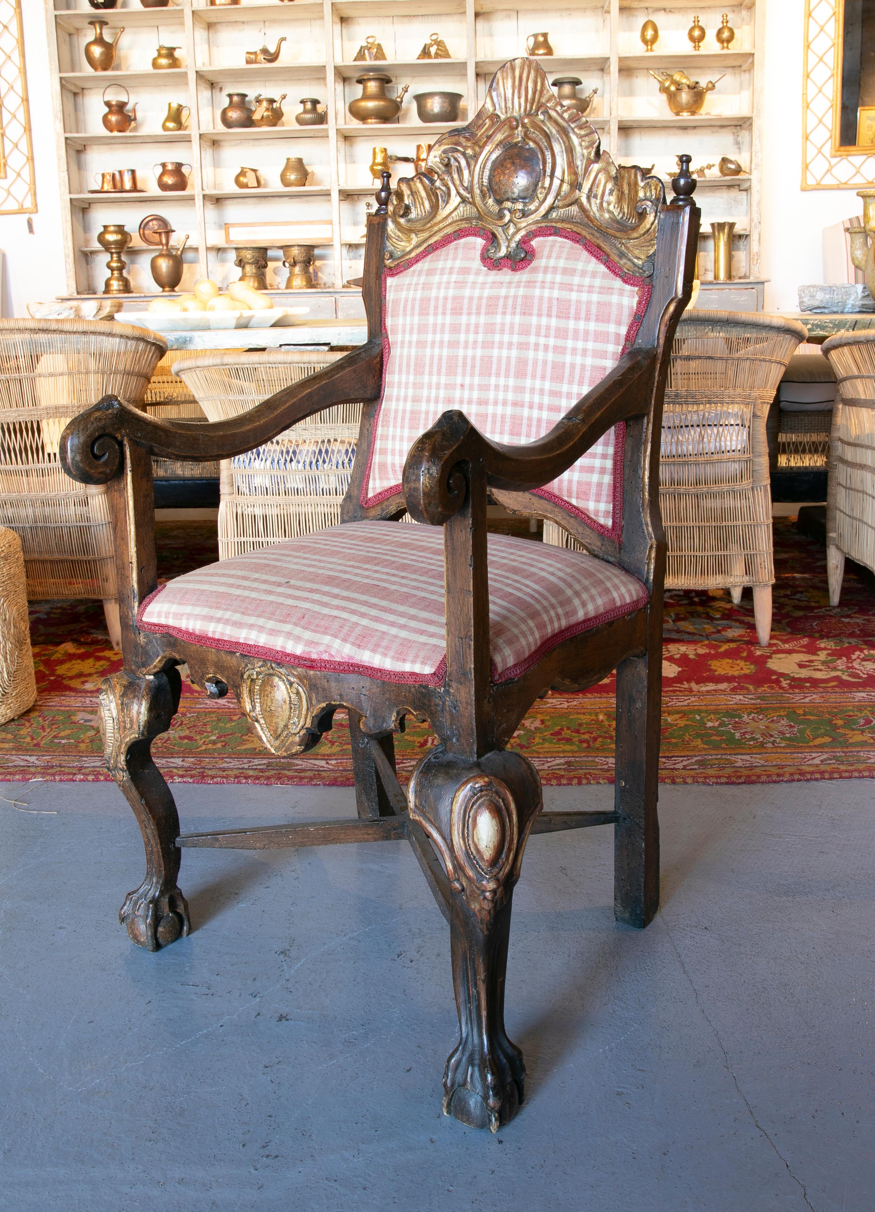 17th Century Spanish Pair in Wooden armchairs with Traces of Polychrome and Gold.