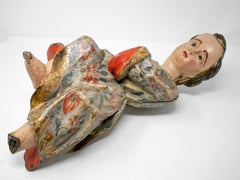 17th Century Spanish Pair of Painted Hand Carved Wooden Cherubs