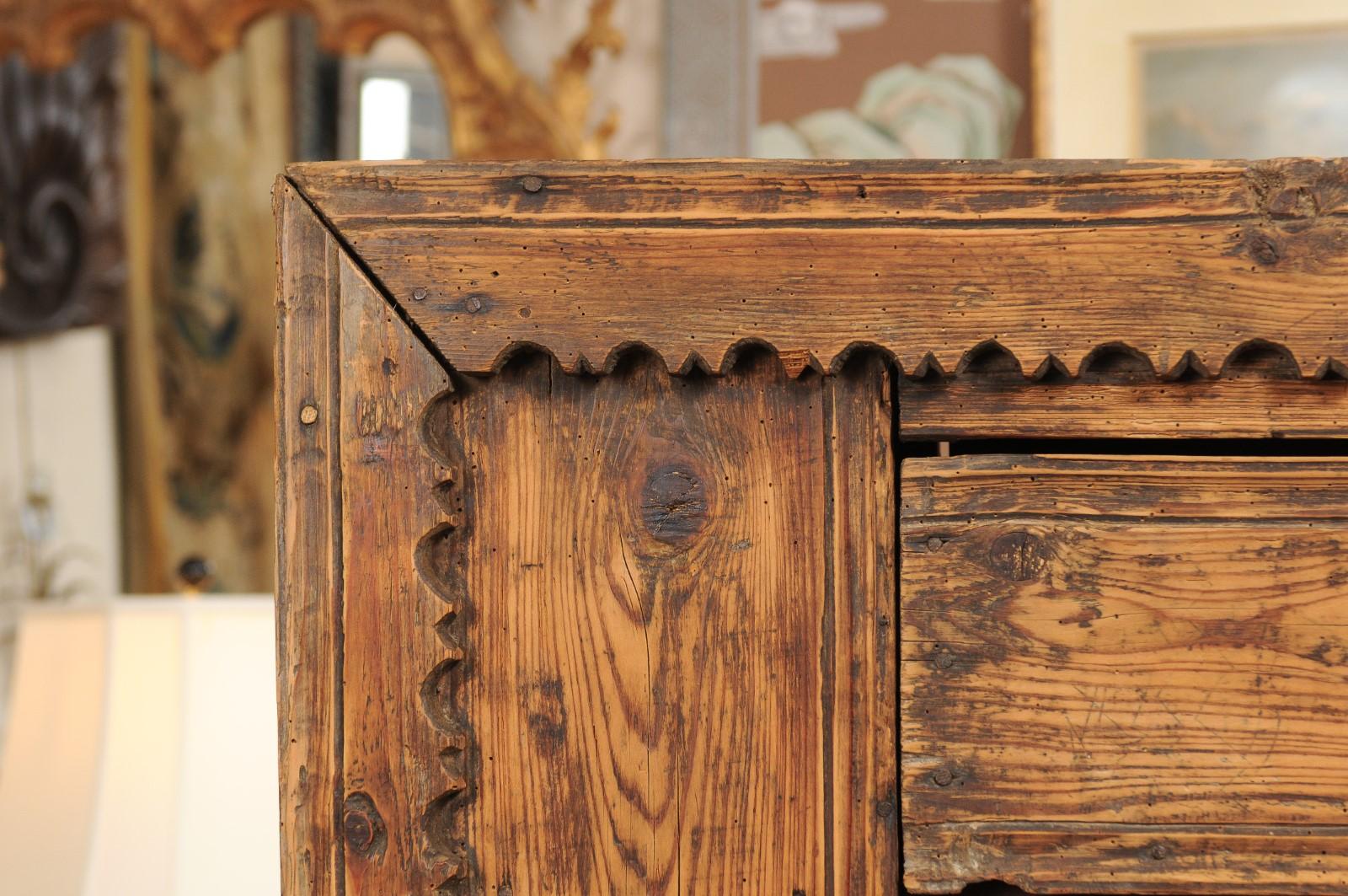 17th Century Spanish Pine Cabinet with 2 Drawers & Open Shelf above Cabinet Door For Sale 11