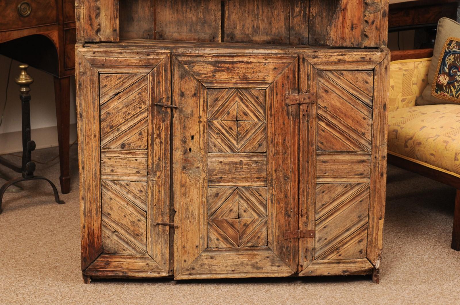 17th Century Spanish Pine Cabinet with 2 Drawers & Open Shelf above Cabinet Door For Sale 15