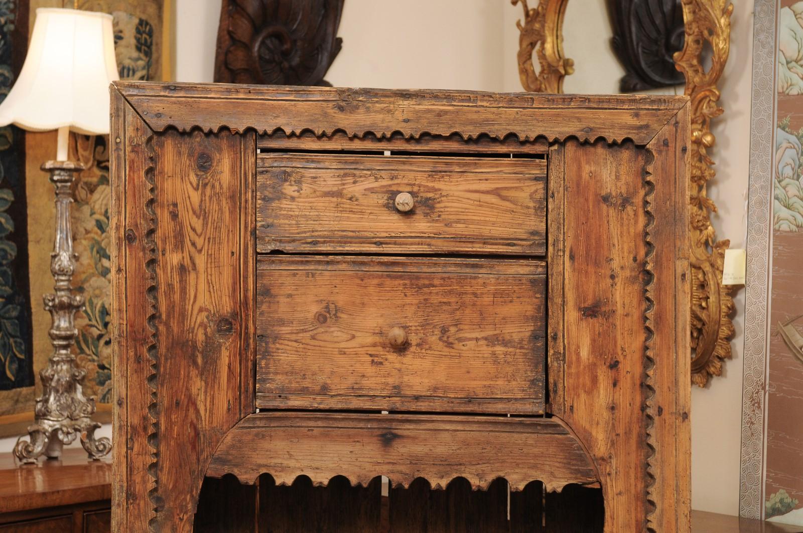17th Century Spanish Pine Cabinet with 2 Drawers & Open Shelf above Cabinet Door For Sale 16