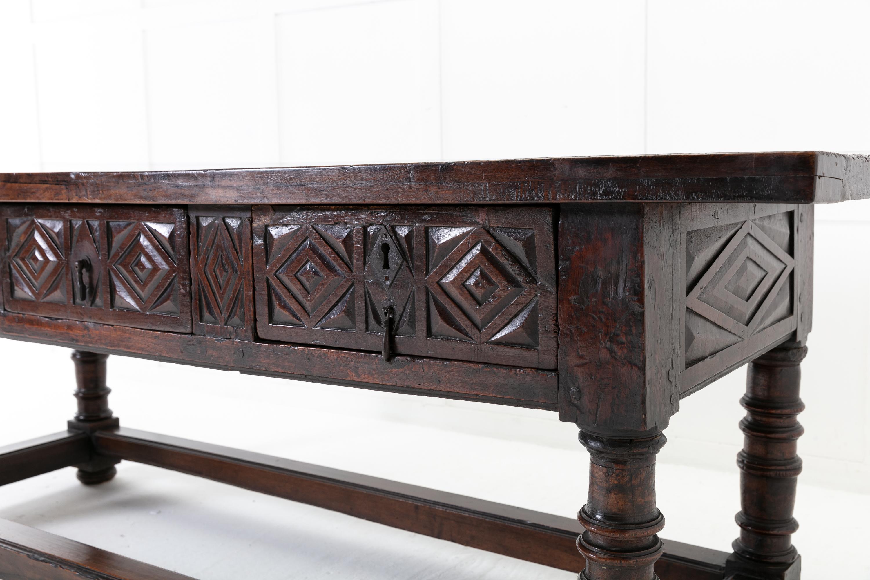 17th Century Spanish Provincial Carved Walnut Side Table In Good Condition In Gloucestershire, GB